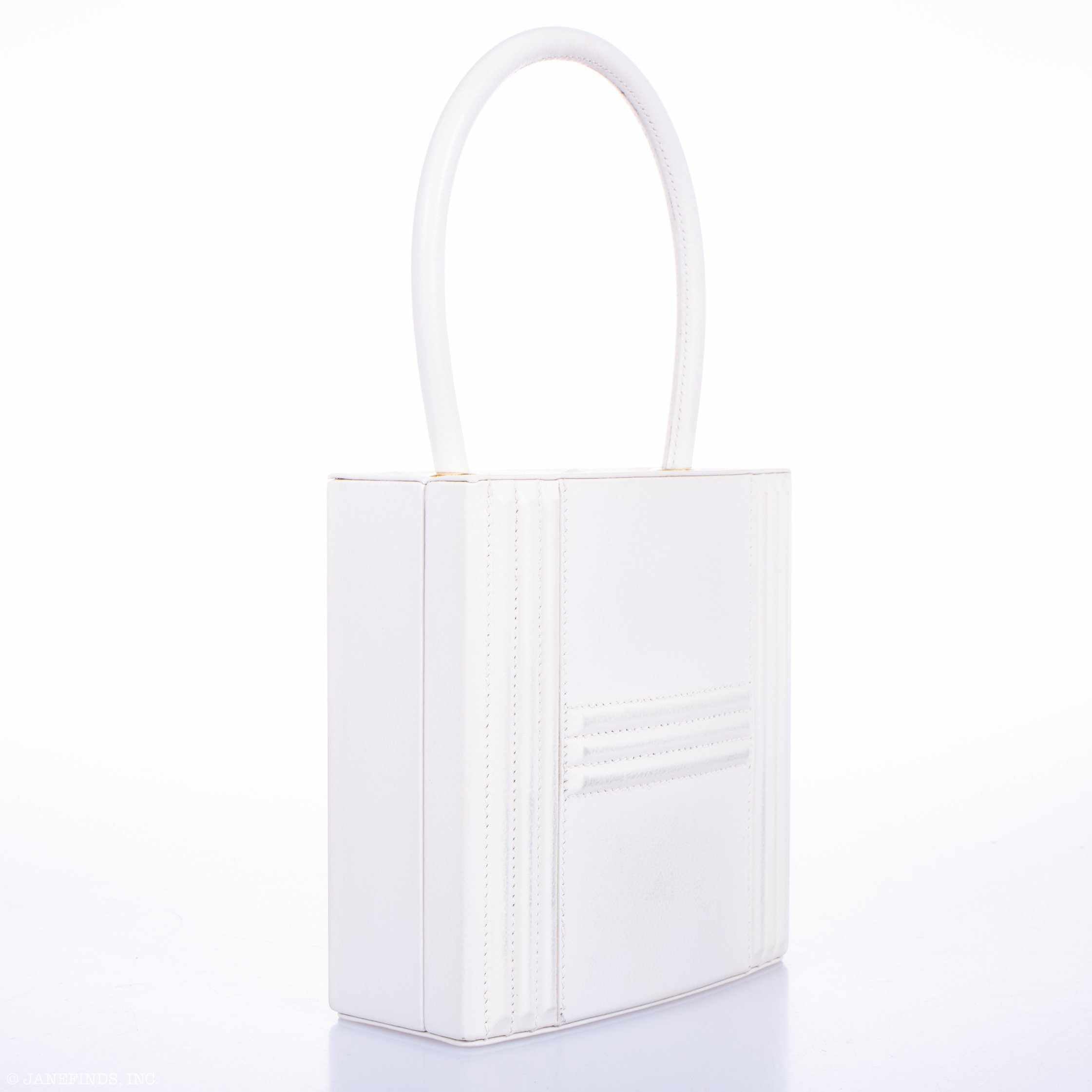 Hermès Cadena Lock Box Bag White Agneau Leather