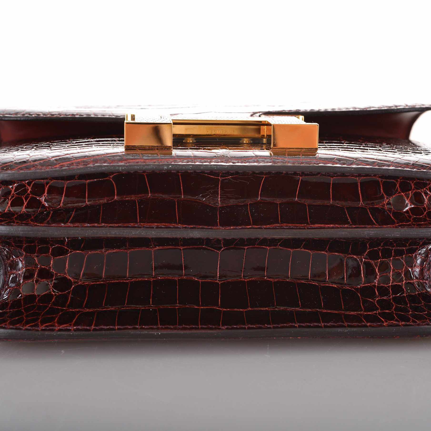 Hermès Constance 18 Bourgogne Shiny Alligator & Pink Lizard Gold Hardware