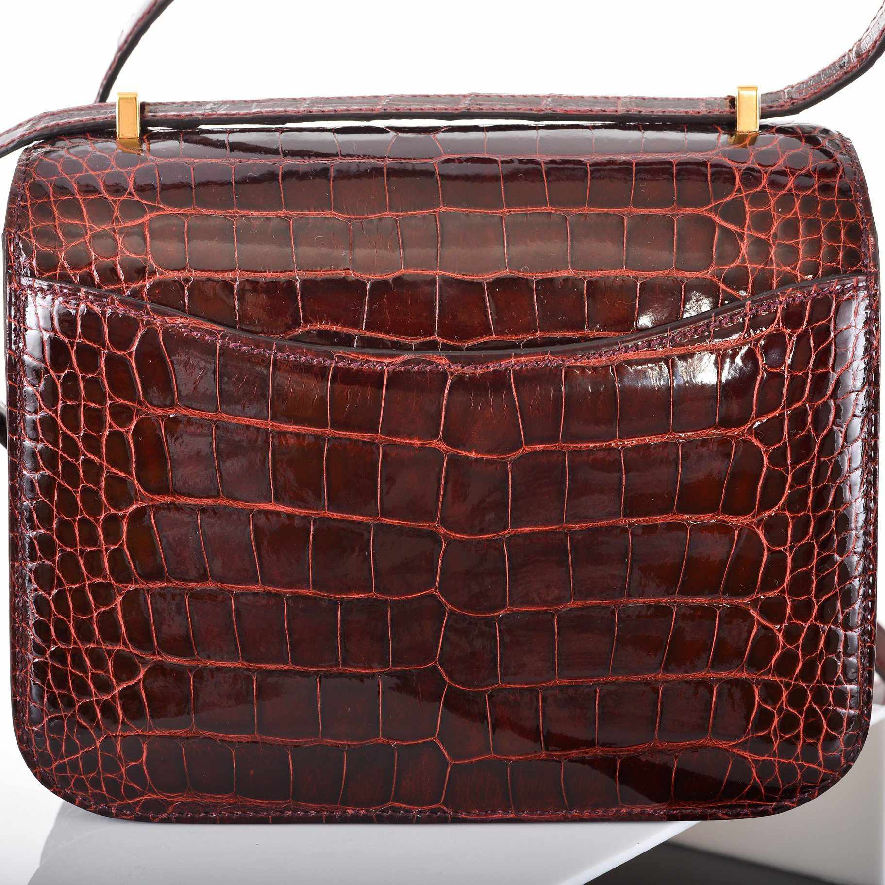 Hermès Constance 18 Bourgogne Shiny Alligator & Pink Lizard Gold Hardware