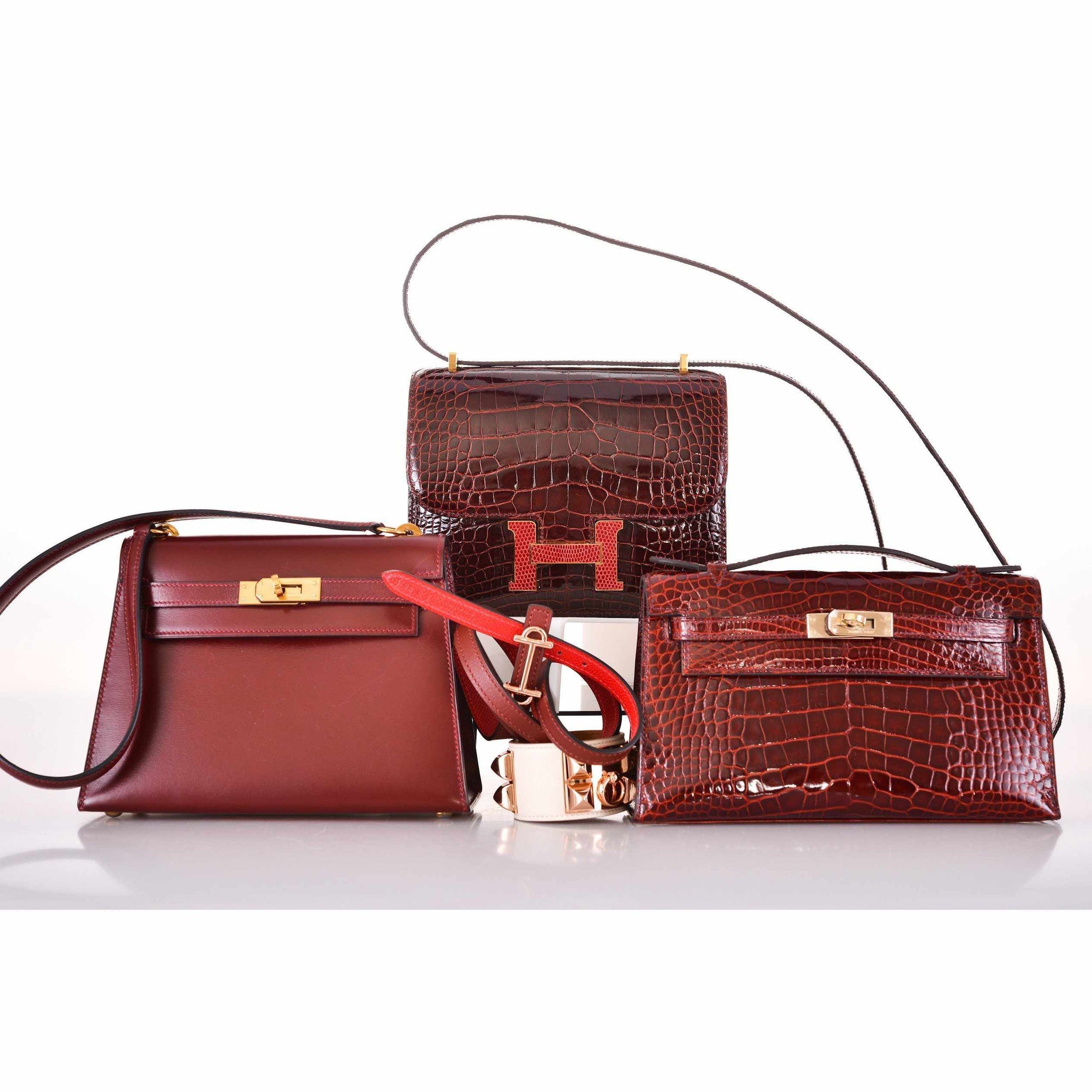 Hermès Constance 18 Bourgogne Shiny Alligator & Pink Lizard Gold Hardware