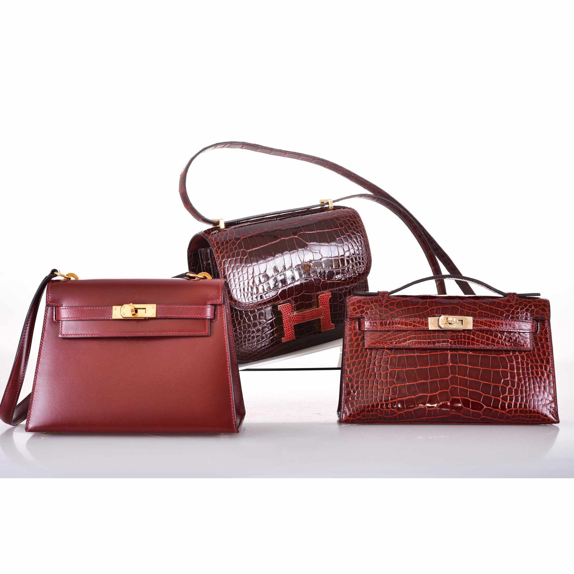 Hermès Constance 18 Bourgogne Shiny Alligator & Pink Lizard Gold Hardware