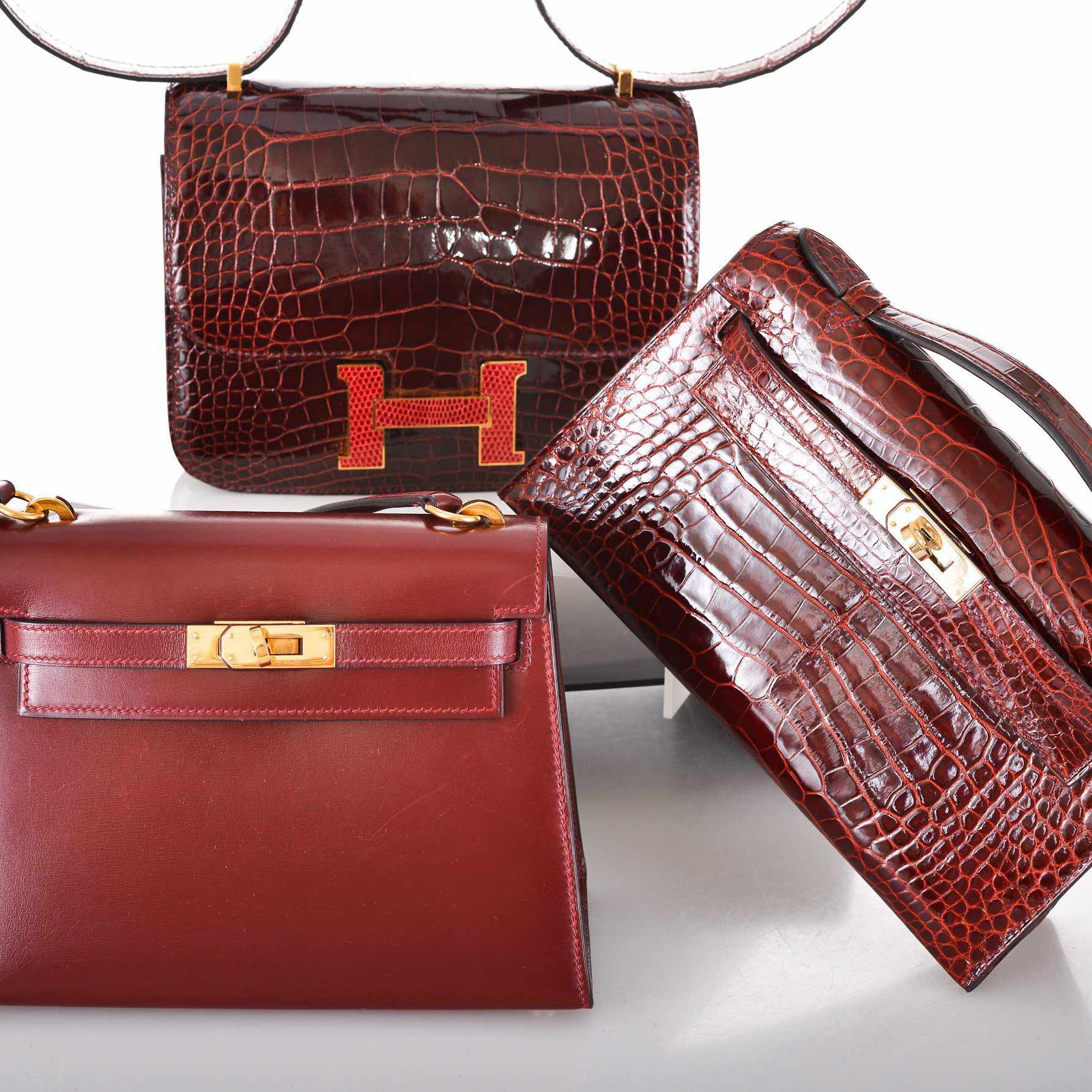 Hermès Constance 18 Bourgogne Shiny Alligator & Pink Lizard Gold Hardware