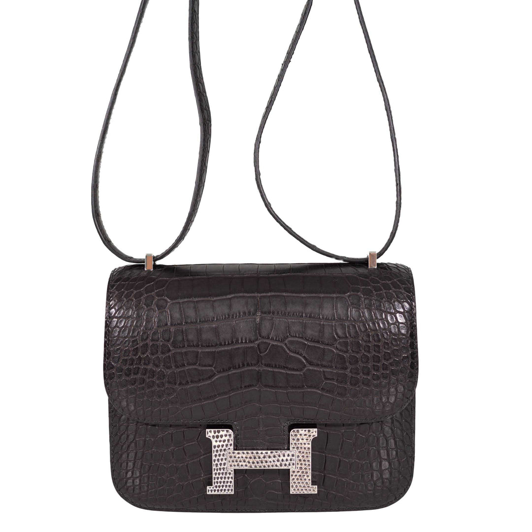 Hermès Constance 18 Mini Black Noir Matte Alligator with Lizard Buckle ...