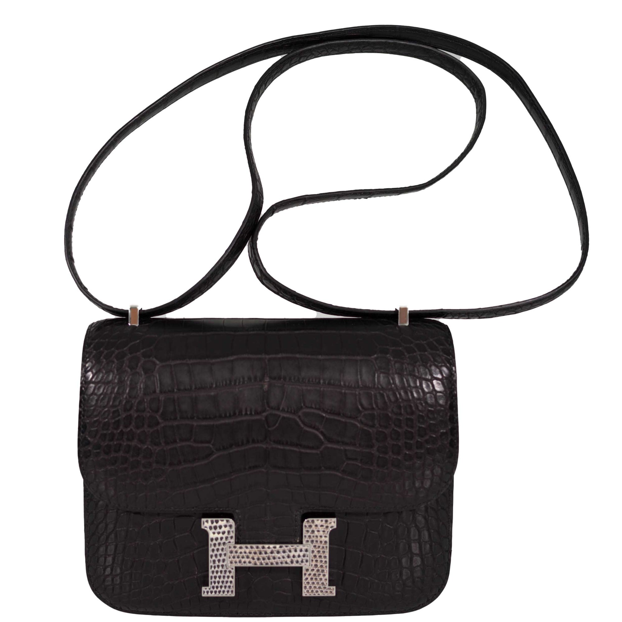 Hermès Constance 18 Mini Noir Matte Alligator with Lizard Buckle Palladium Hardware