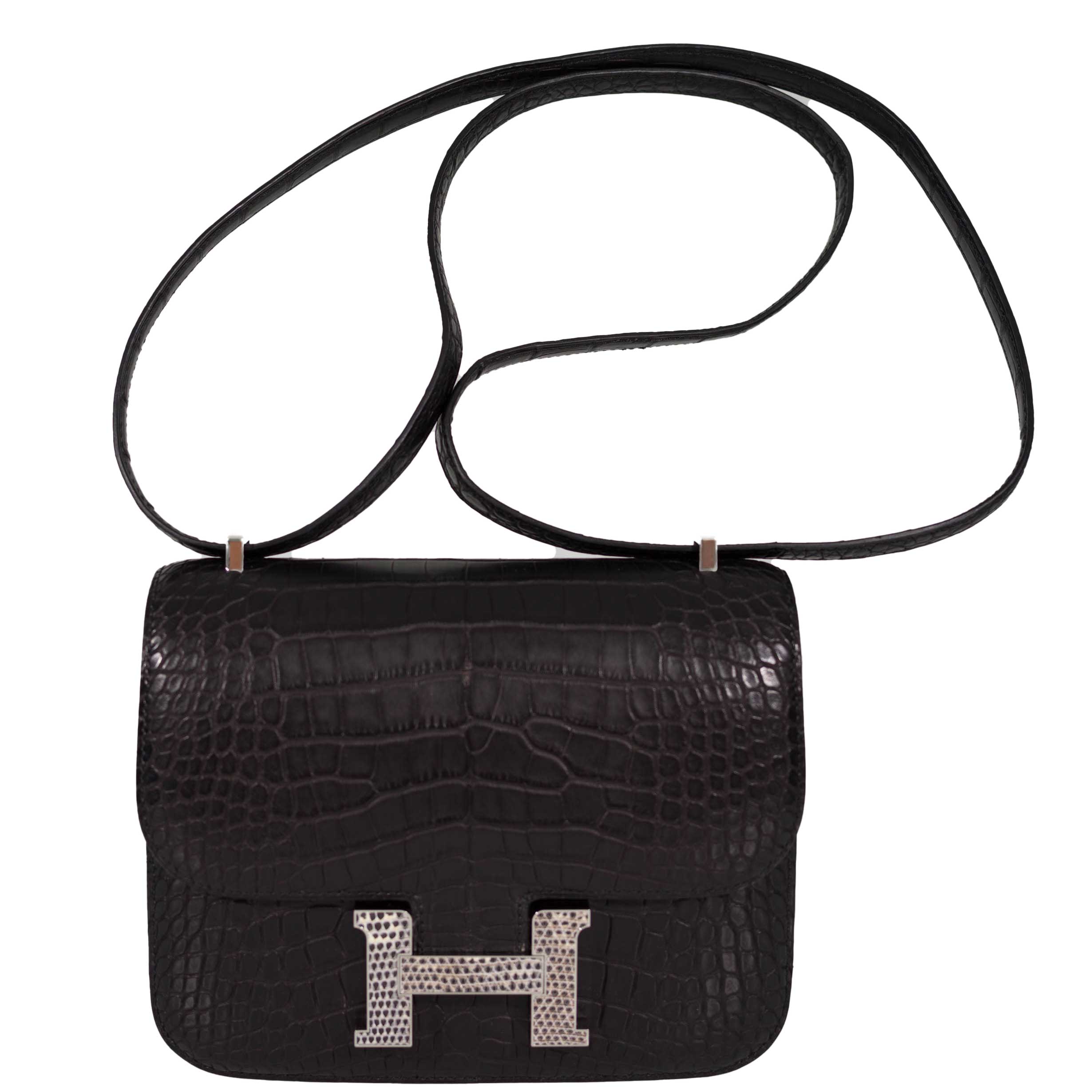 Hermès Constance 18 Mini Noir Matte Alligator with Lizard Buckle Palladium Hardware
