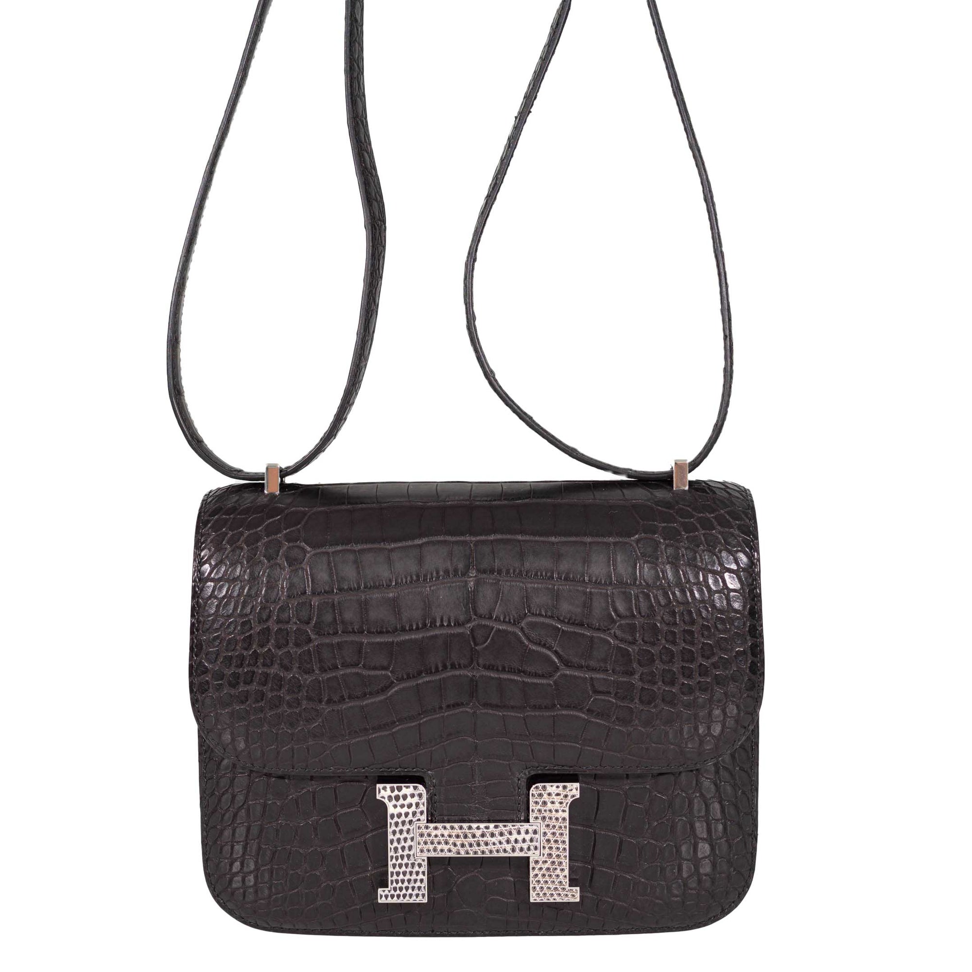 Hermès Constance 18 Mini Noir Matte Alligator with Lizard Buckle Palladium Hardware