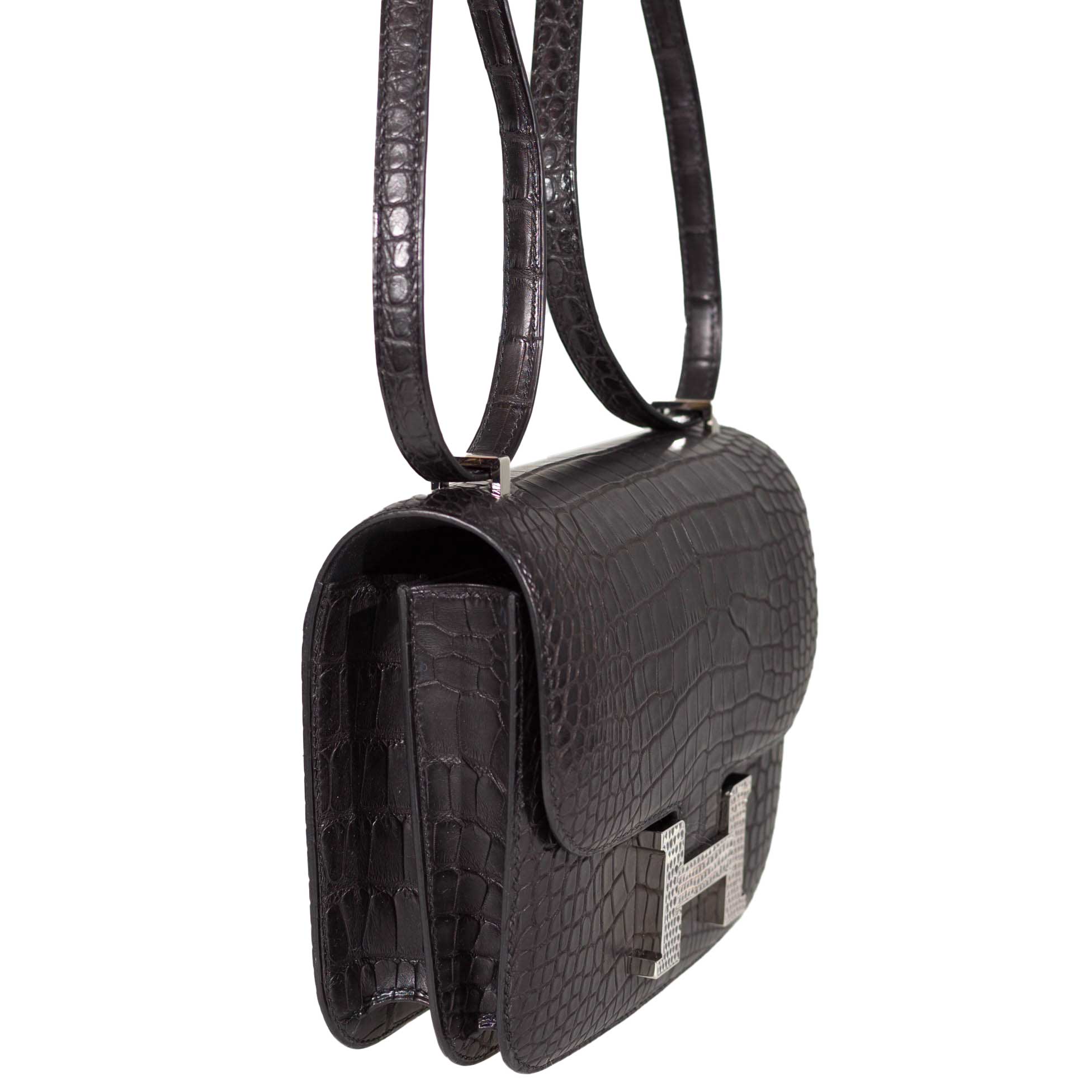 Hermès Constance 18 Mini Noir Matte Alligator with Lizard Buckle Palladium Hardware