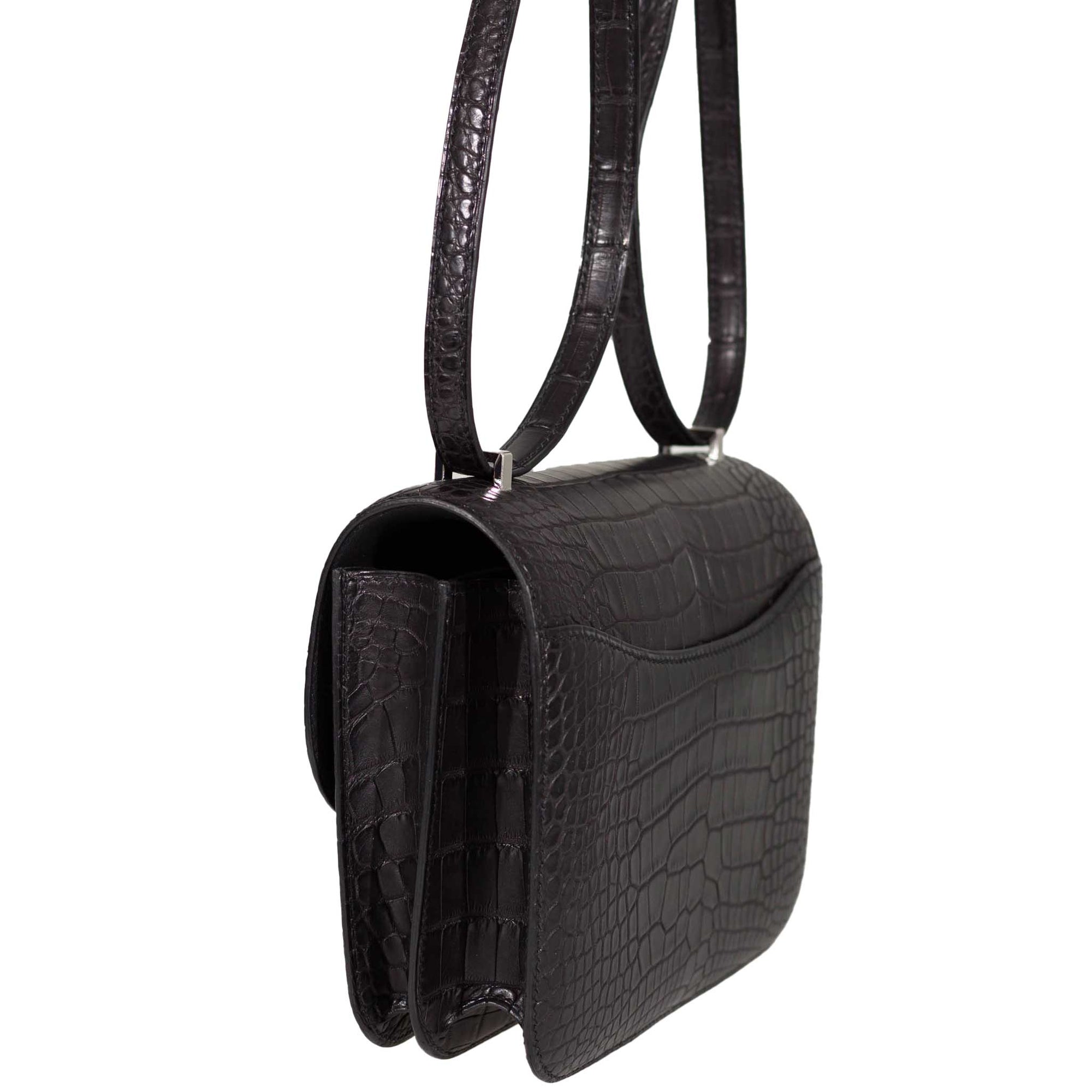 Hermès Constance 18 Mini Noir Matte Alligator with Lizard Buckle Palladium Hardware