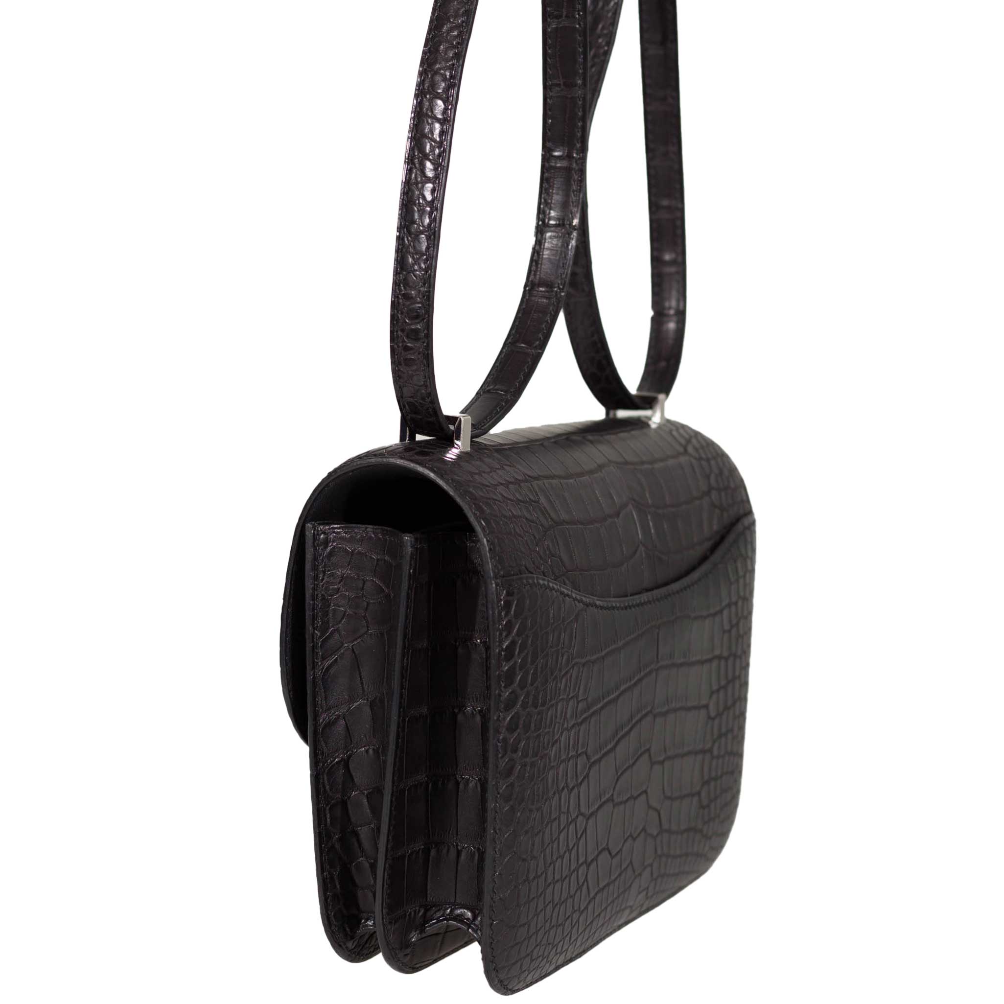 Hermès Constance 18 Mini Noir Matte Alligator with Lizard Buckle Palladium Hardware
