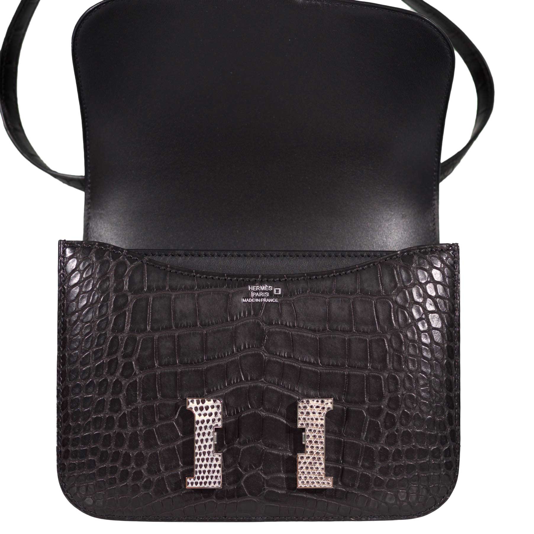 Hermès Constance 18 Mini Noir Matte Alligator with Lizard Buckle Palladium Hardware