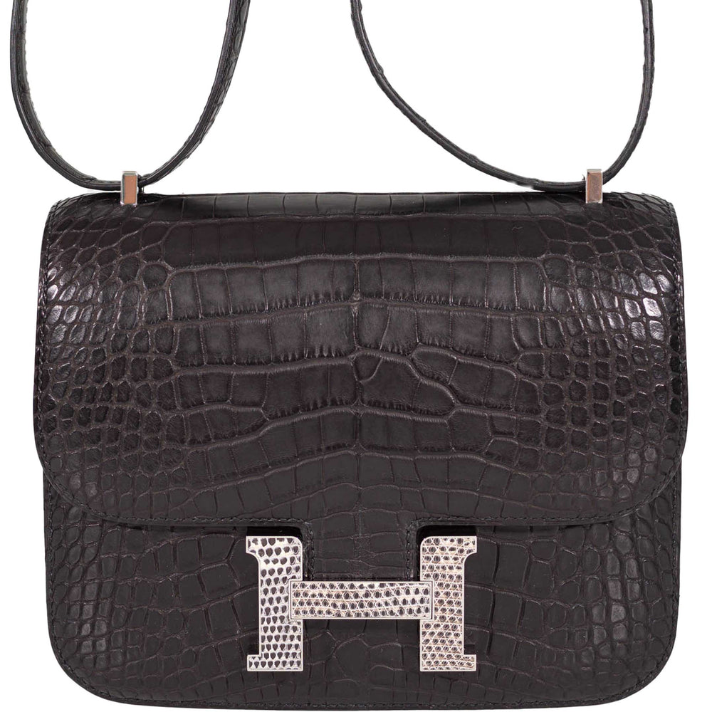 Hermès Constance 18 Mini Noir Matte Alligator with Lizard Buckle Palladium Hardware