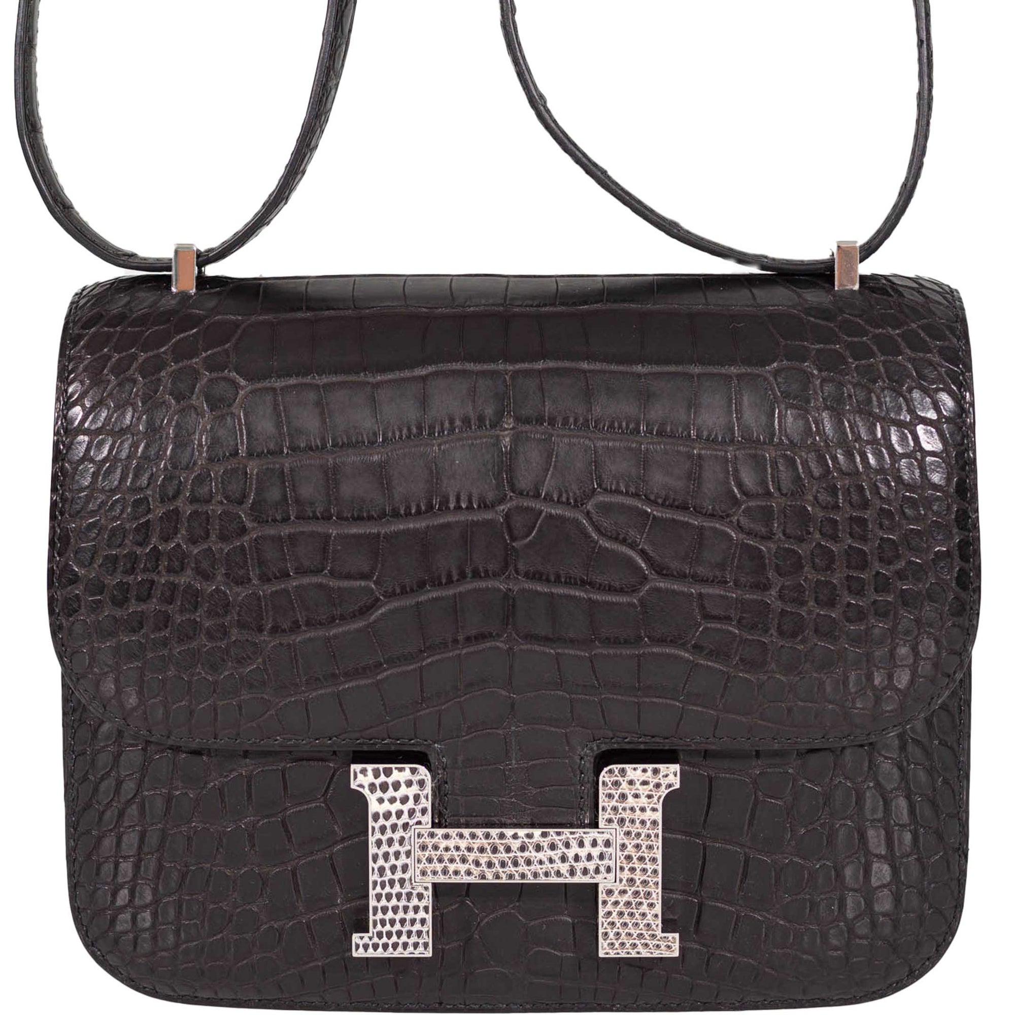 Hermès Constance 18 Mini Noir Matte Alligator with Lizard Buckle Palladium Hardware