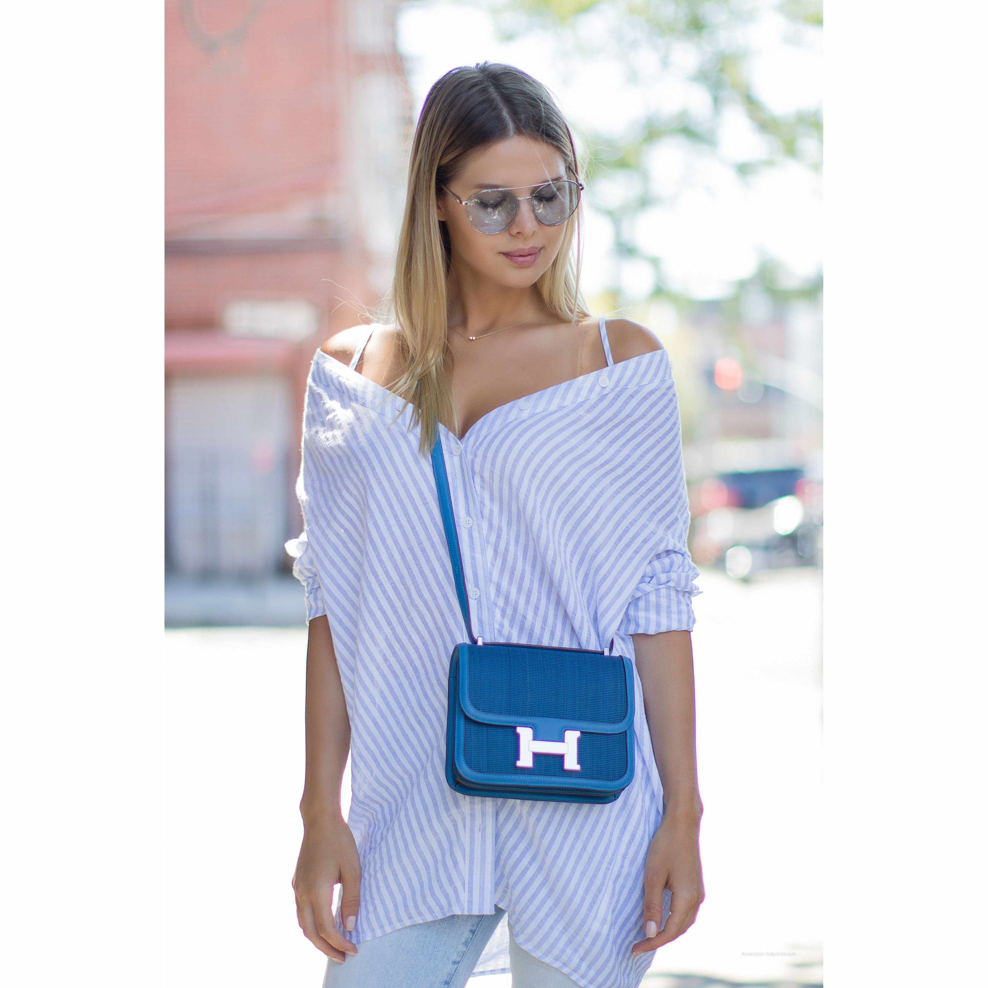 Hermès Constance 18 Mykonos and Blue Thalassa Crinoline Palladium Hardware