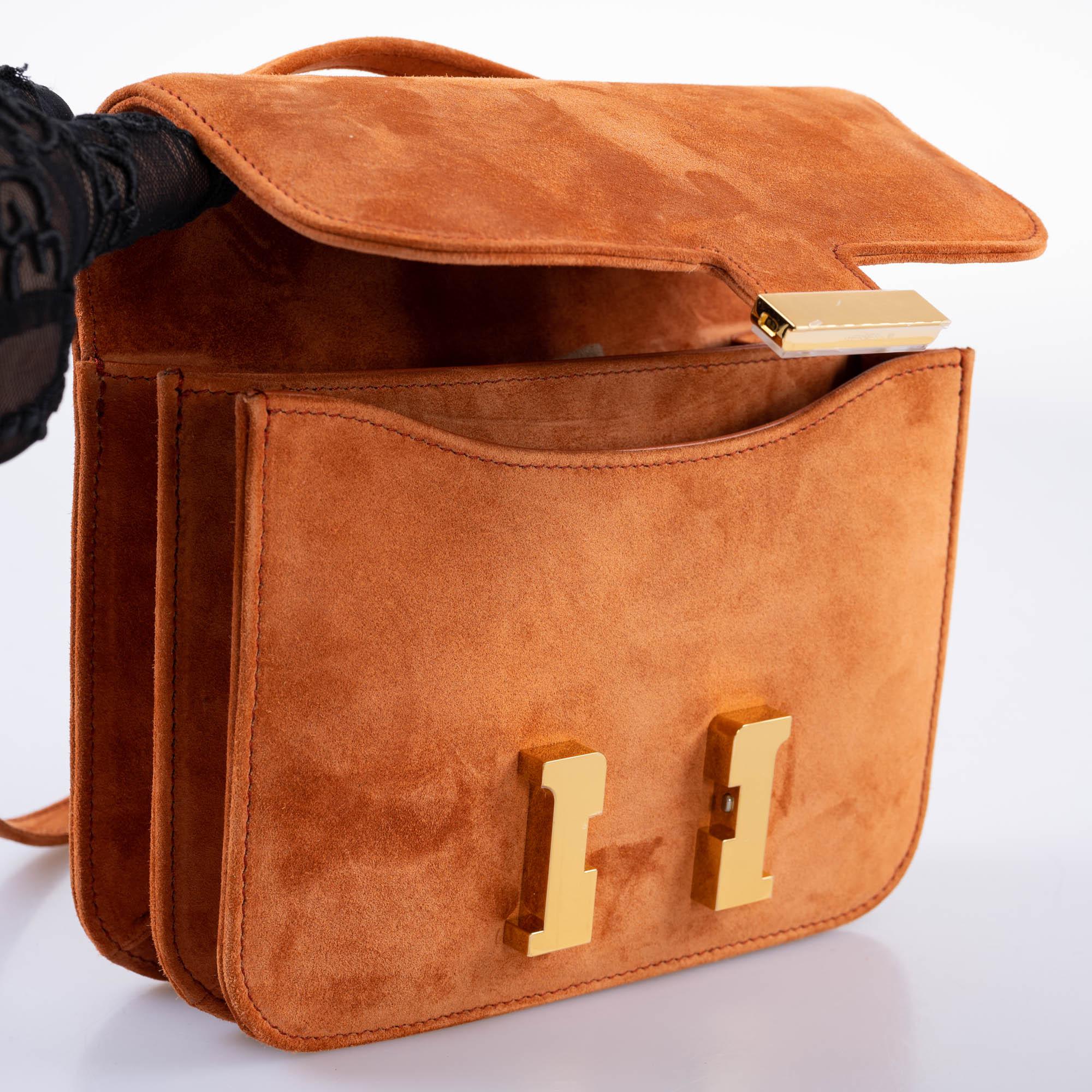 Hermès Constance 18 Paprika Doblis Suede with Gold Hardware