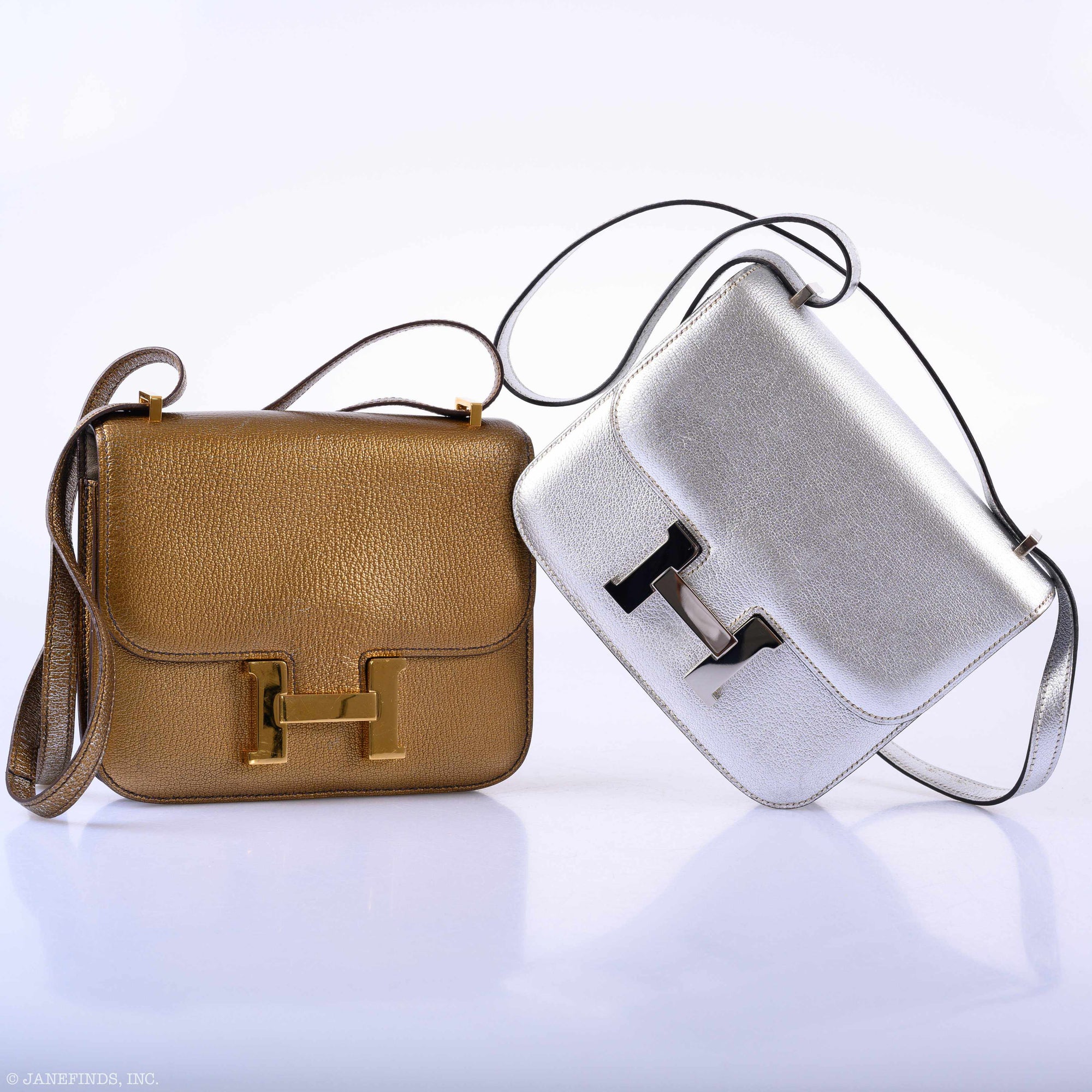 Hermès Constance 18 Silver Metallic Chevre Palladium Hardware