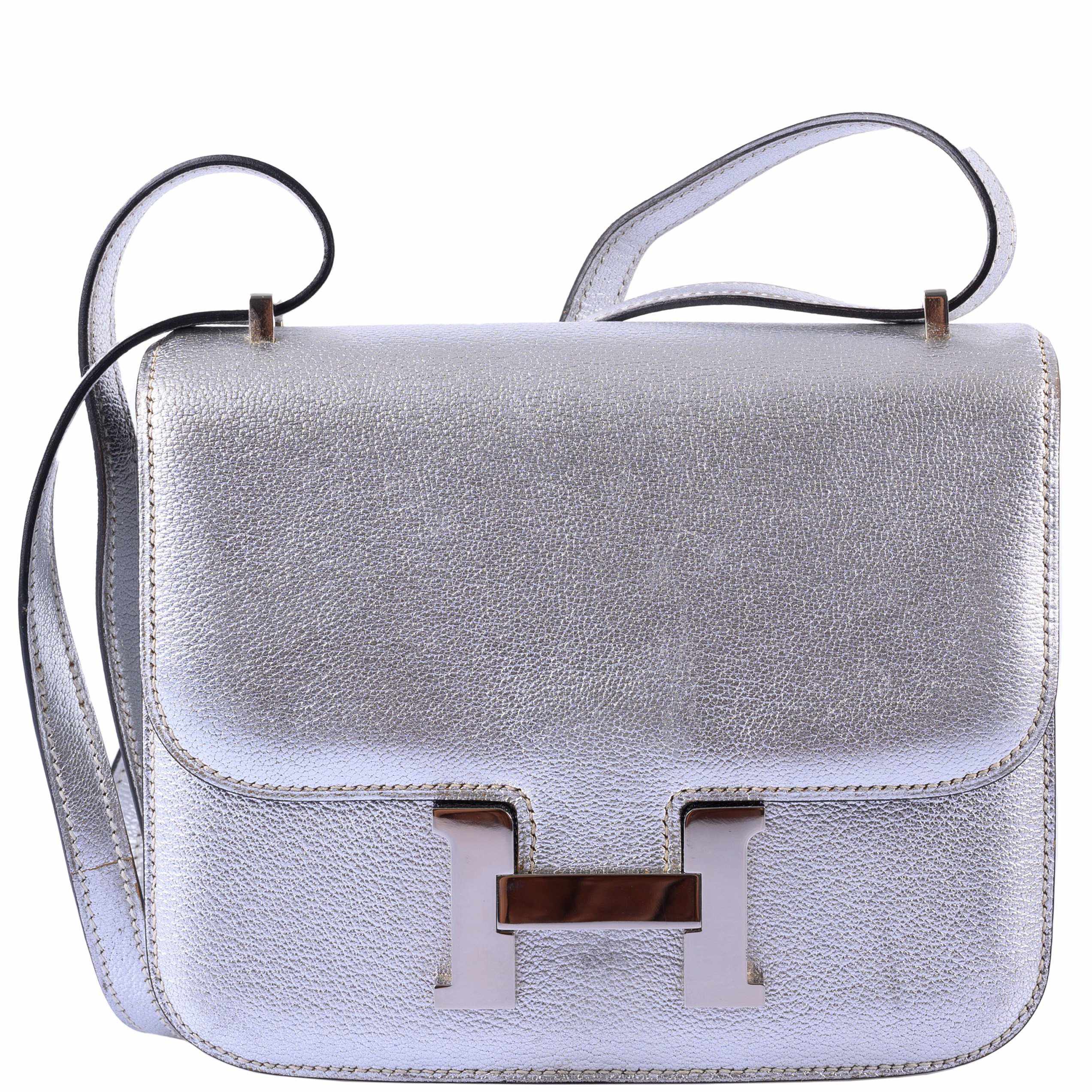 Hermès Constance 18 Silver Metallic Chevre Palladium Hardware
