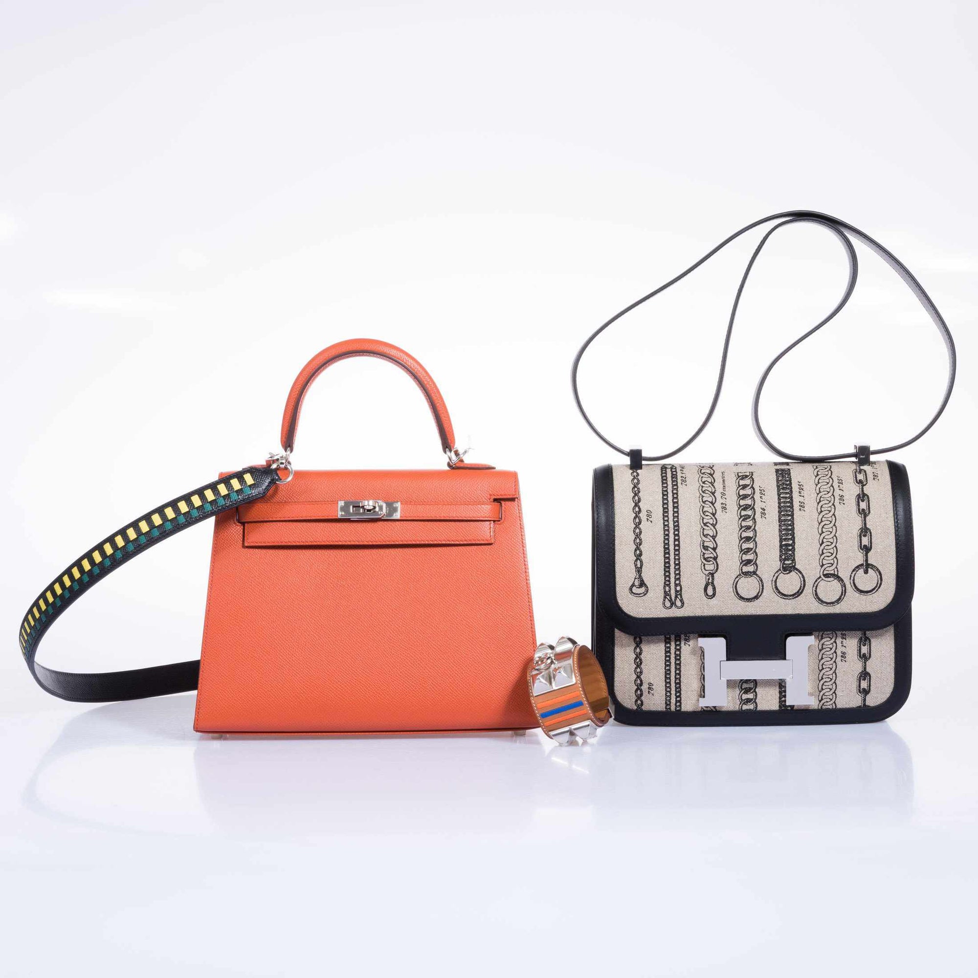 Hermès Constance 24 De Camp Déchaînée Ficelle Toile/Noir Swift Palladium Hardware