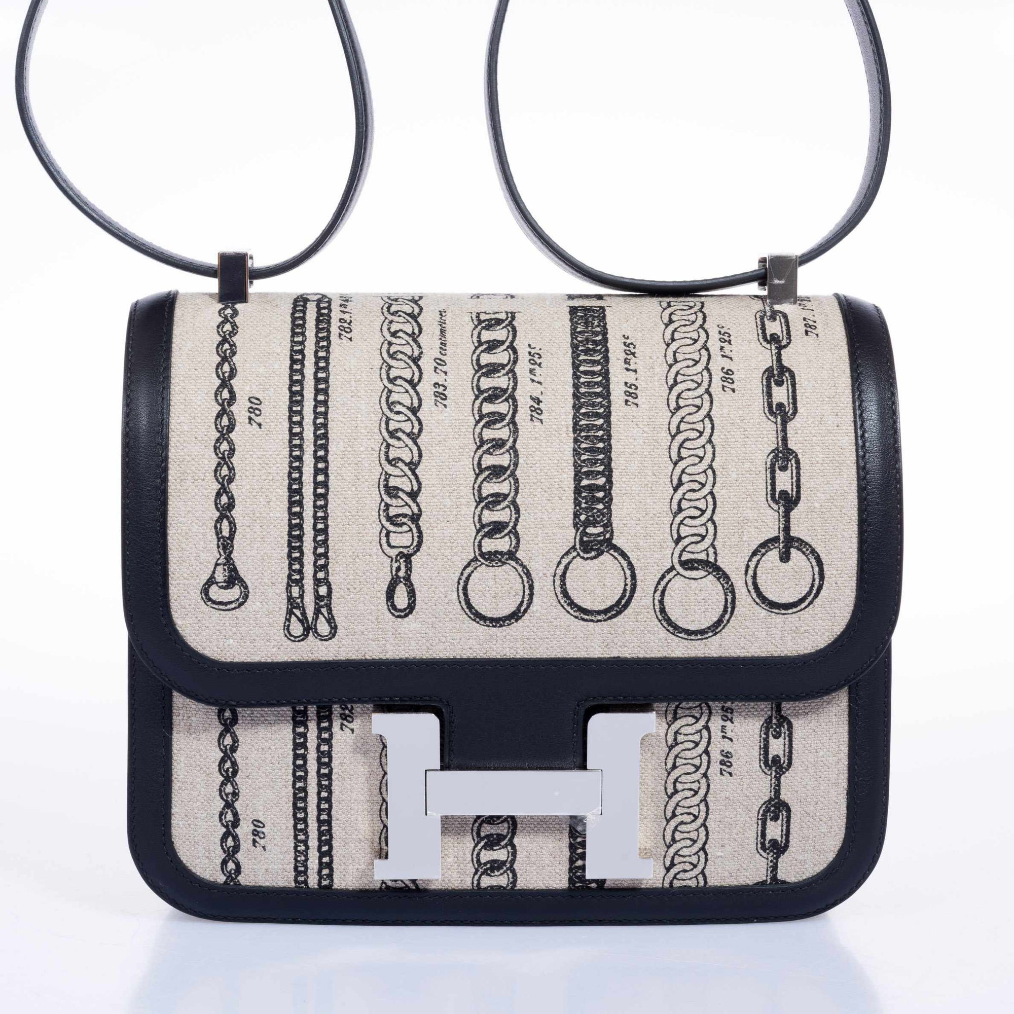 Hermès Constance 24 De Camp Déchaînée Ficelle Toile/Noir Swift Palladium Hardware