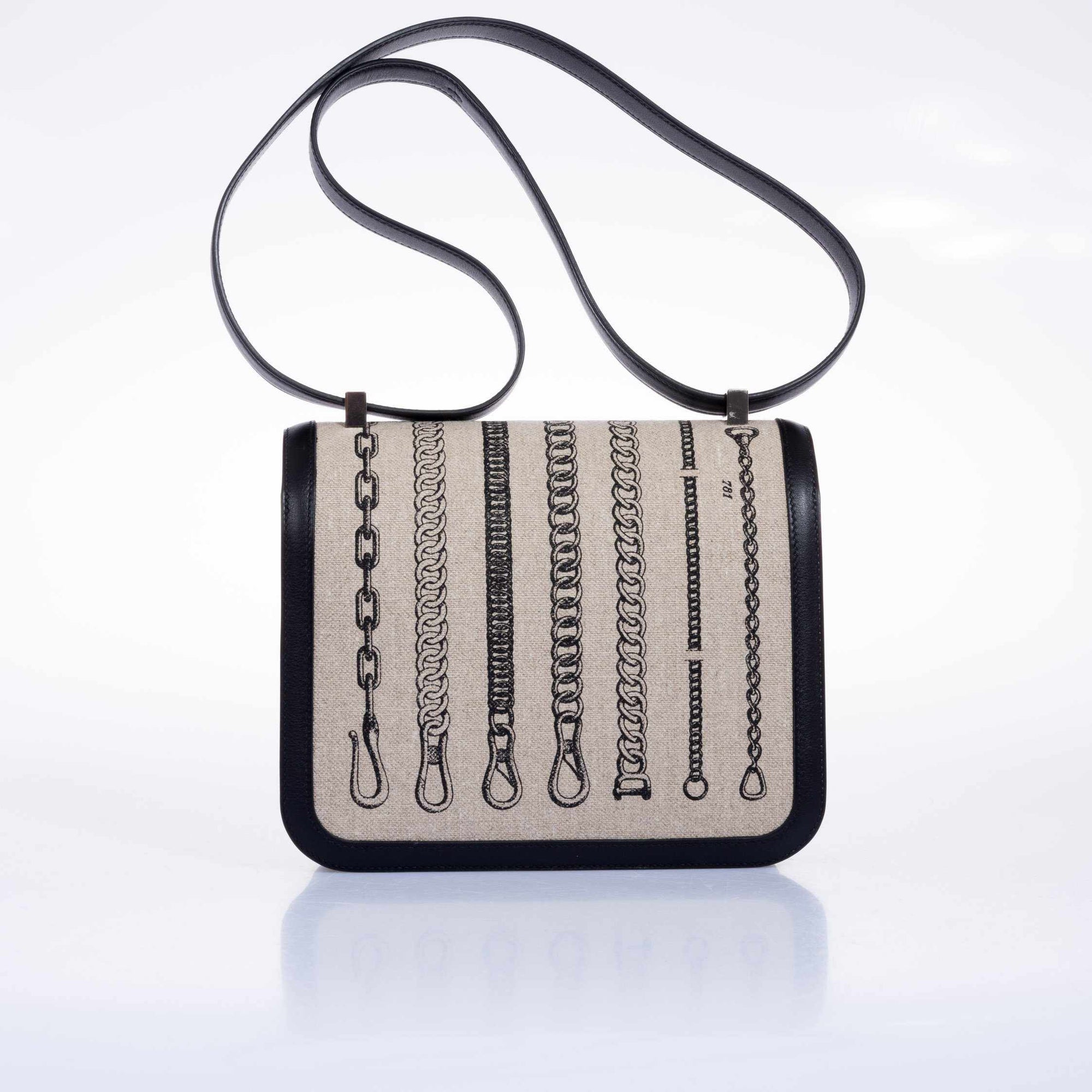 Hermès Constance 24 De Camp Déchaînée Ficelle Toile/Noir Swift Palladium Hardware