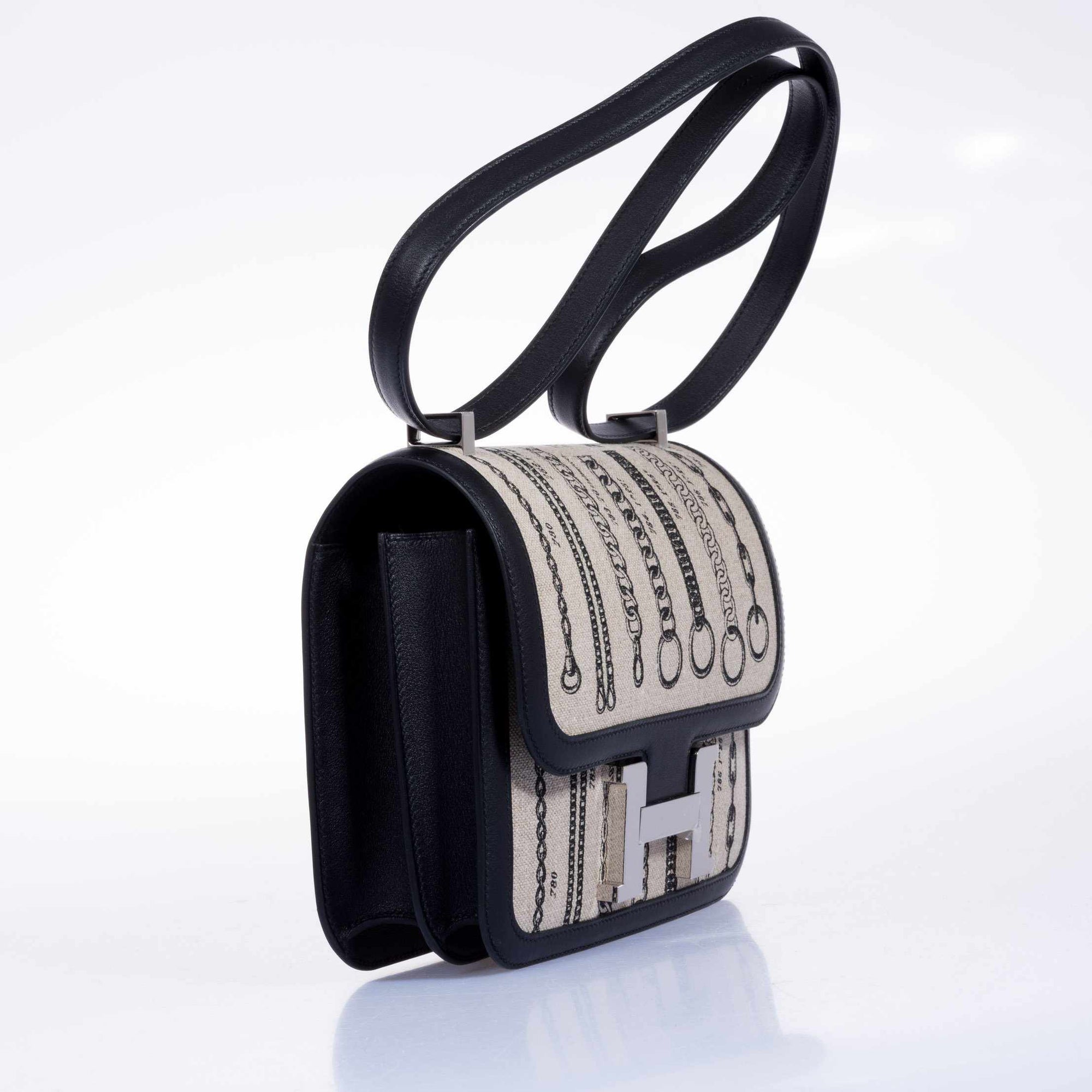 Hermès Constance 24 De Camp Déchaînée Ficelle Toile/Noir Swift Palladium Hardware