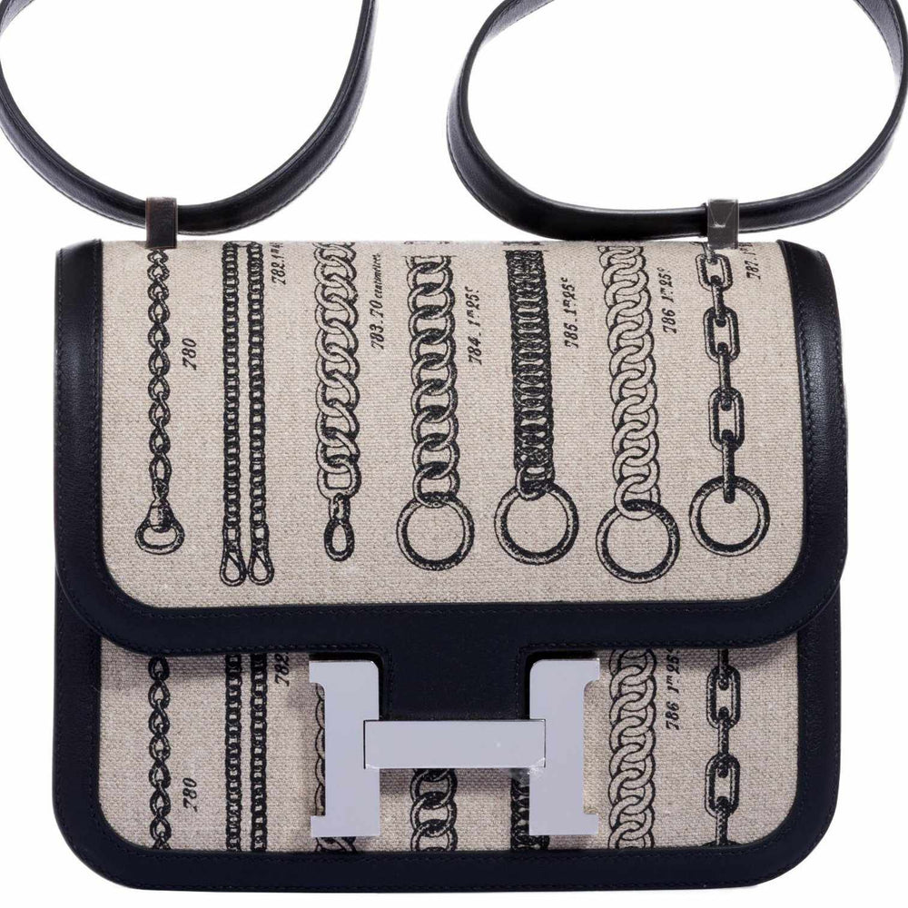 Hermès Constance 24 De Camp Déchaînée Ficelle Toile/Noir Swift Palladium Hardware