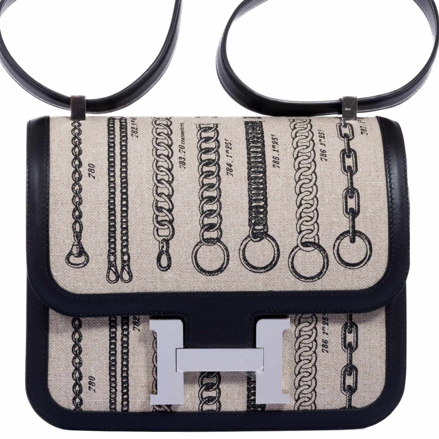 Hermès Constance 24 De Camp Déchaînée Ficelle Toile/Noir Swift Palladium Hardware