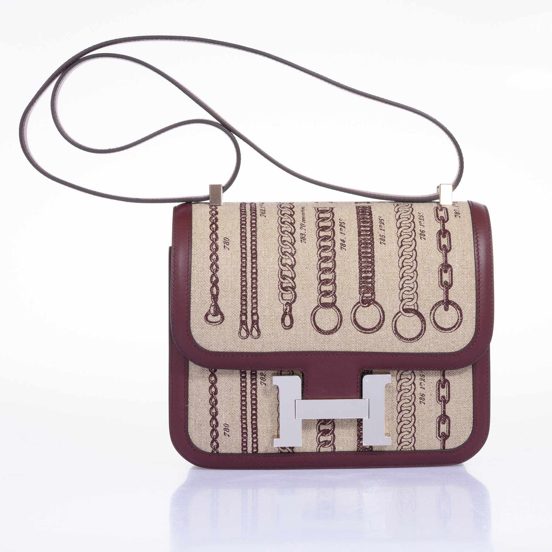 Hermès Constance 24 De Camp Déchaînée Toile Ficelle/Bordeaux Palladium Hardware
