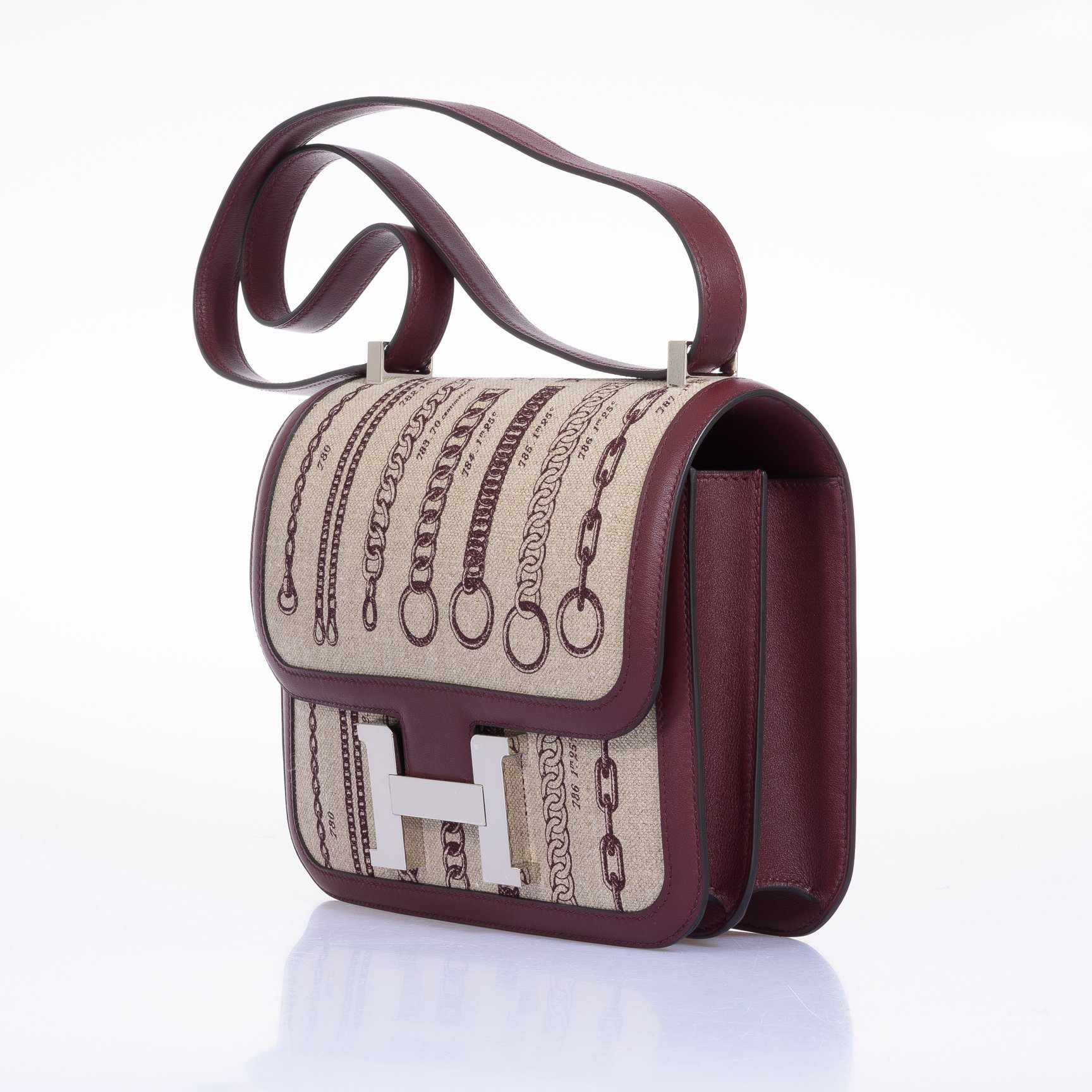 Hermès Constance 24 De Camp Déchaînée Toile Ficelle/Bordeaux Palladium Hardware