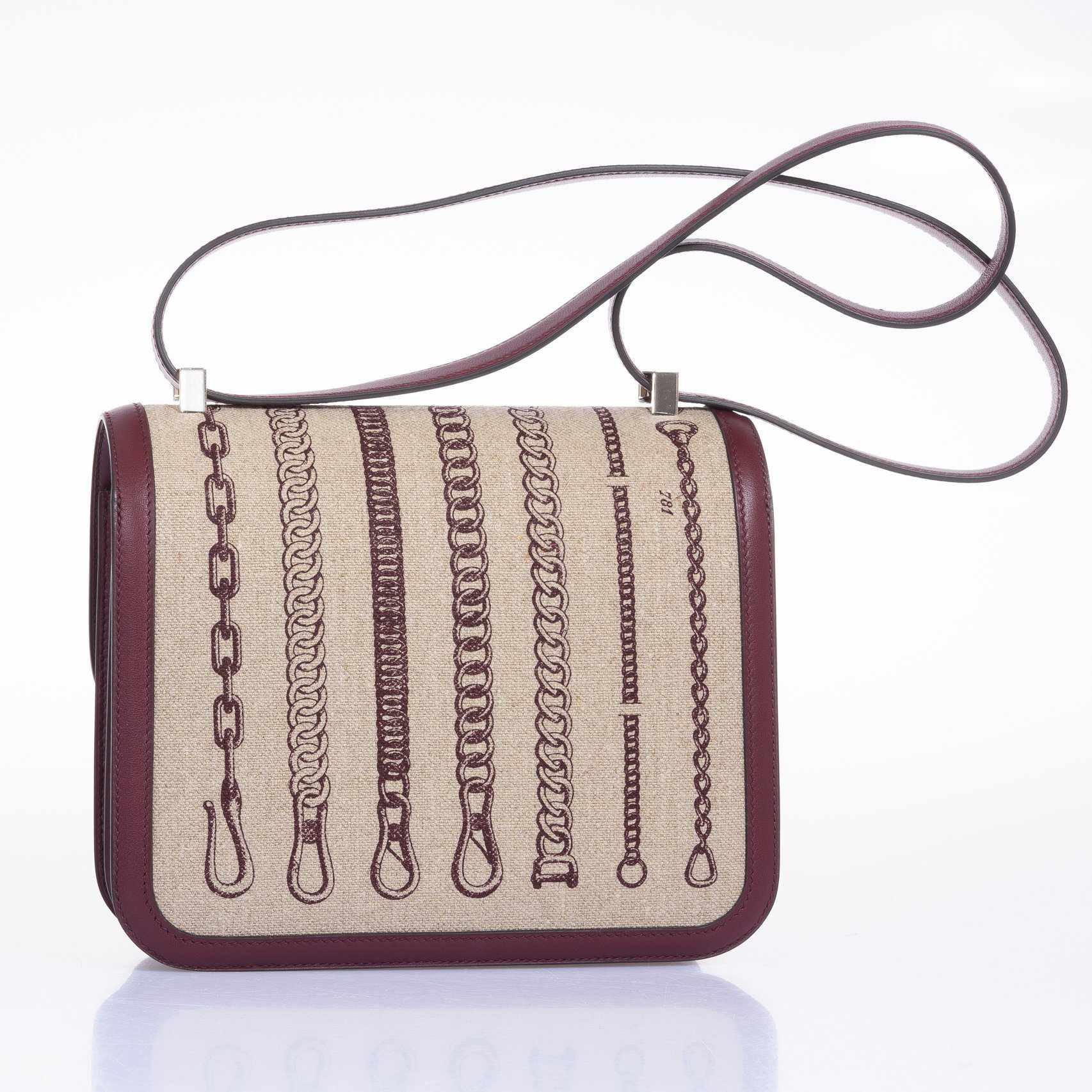 Hermès Constance 24 De Camp Déchaînée Toile Ficelle/Bordeaux Palladium Hardware
