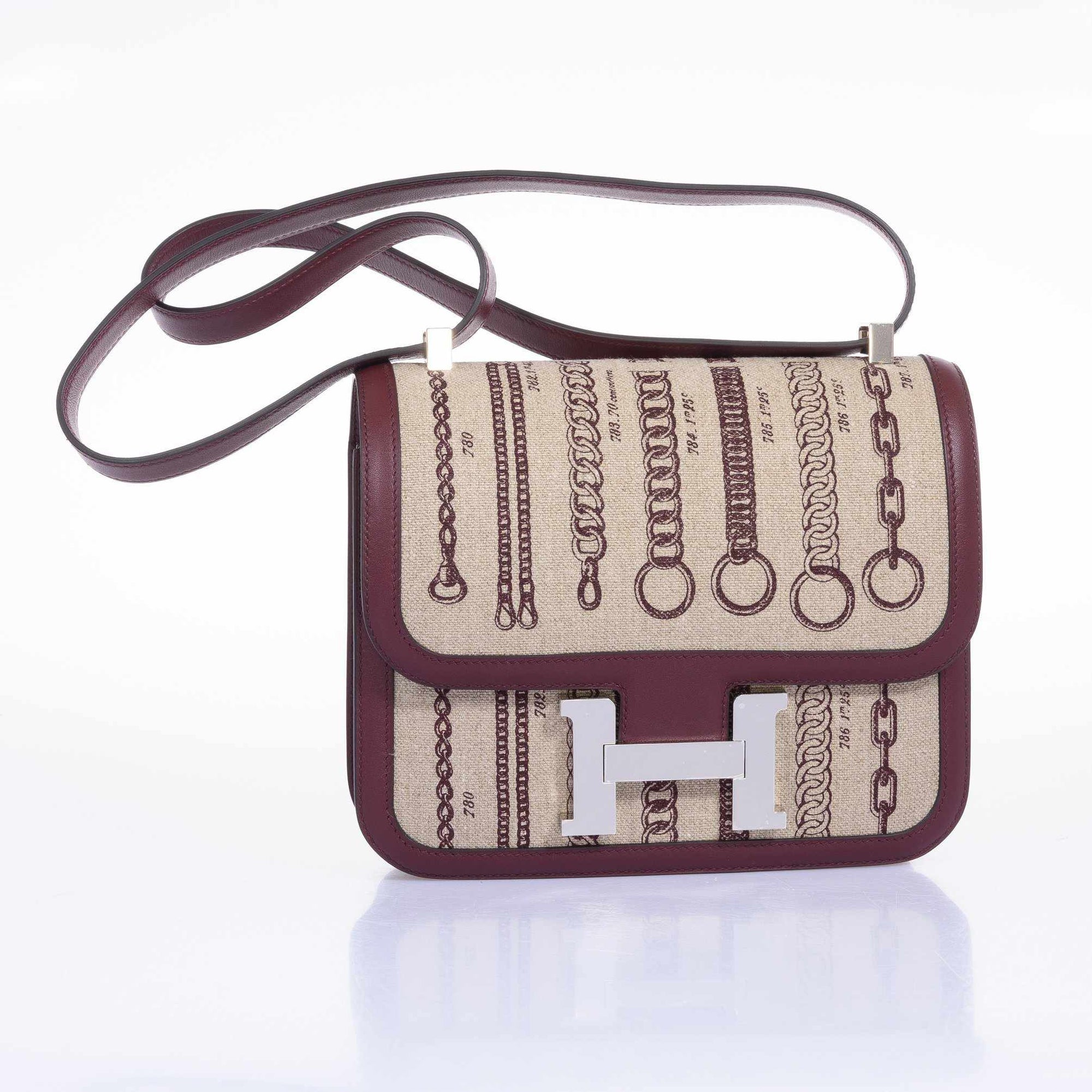Hermès Constance 24 De Camp Déchaînée Toile Ficelle/Bordeaux Palladium Hardware