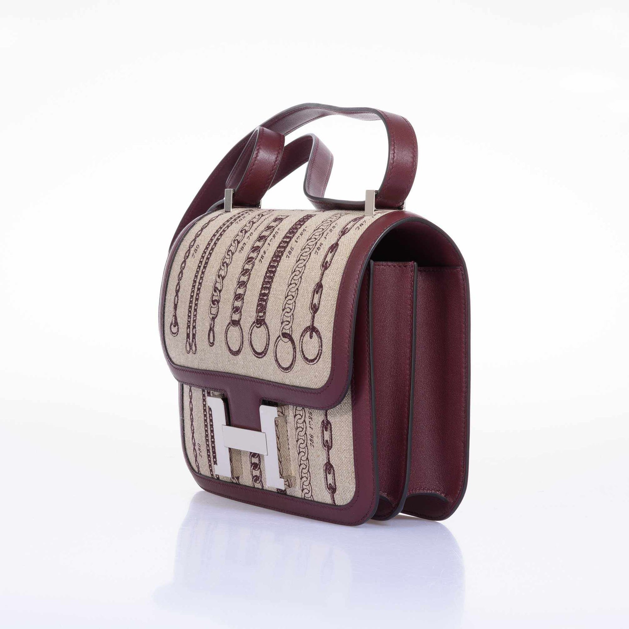 Hermès Constance 24 De Camp Déchaînée Toile Ficelle/Bordeaux Palladium Hardware