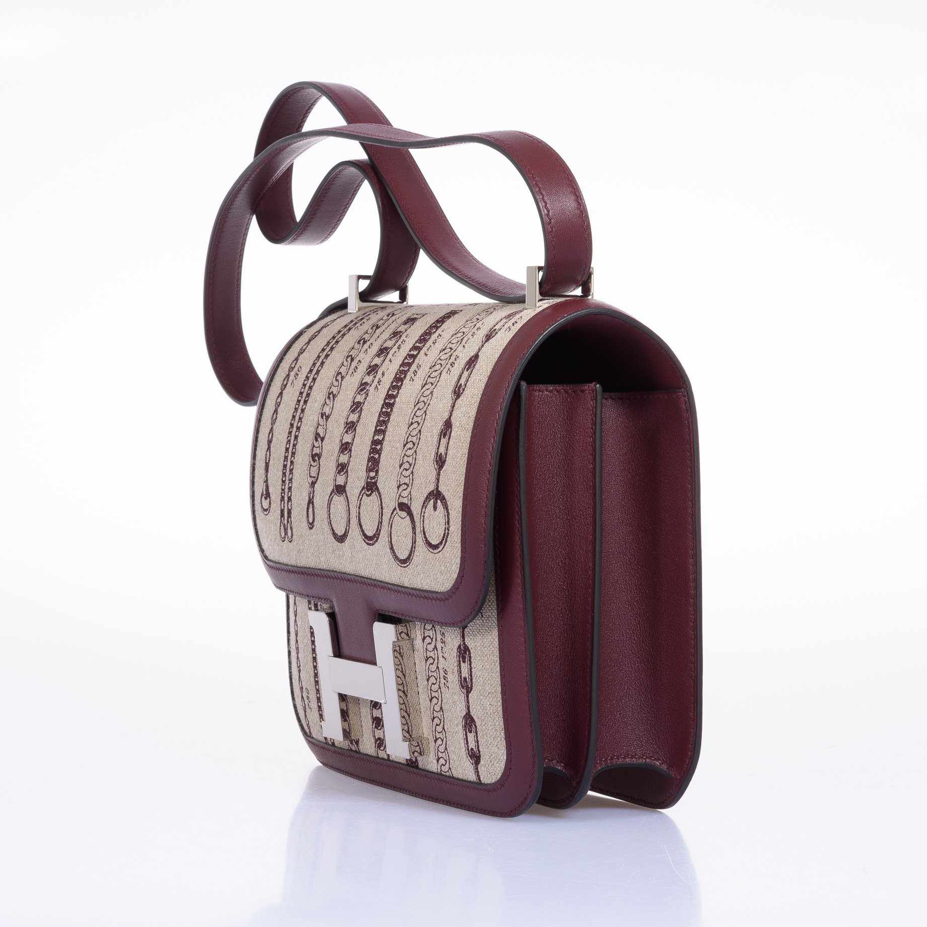 Hermès Constance 24 De Camp Déchaînée Toile Ficelle/Bordeaux Palladium Hardware