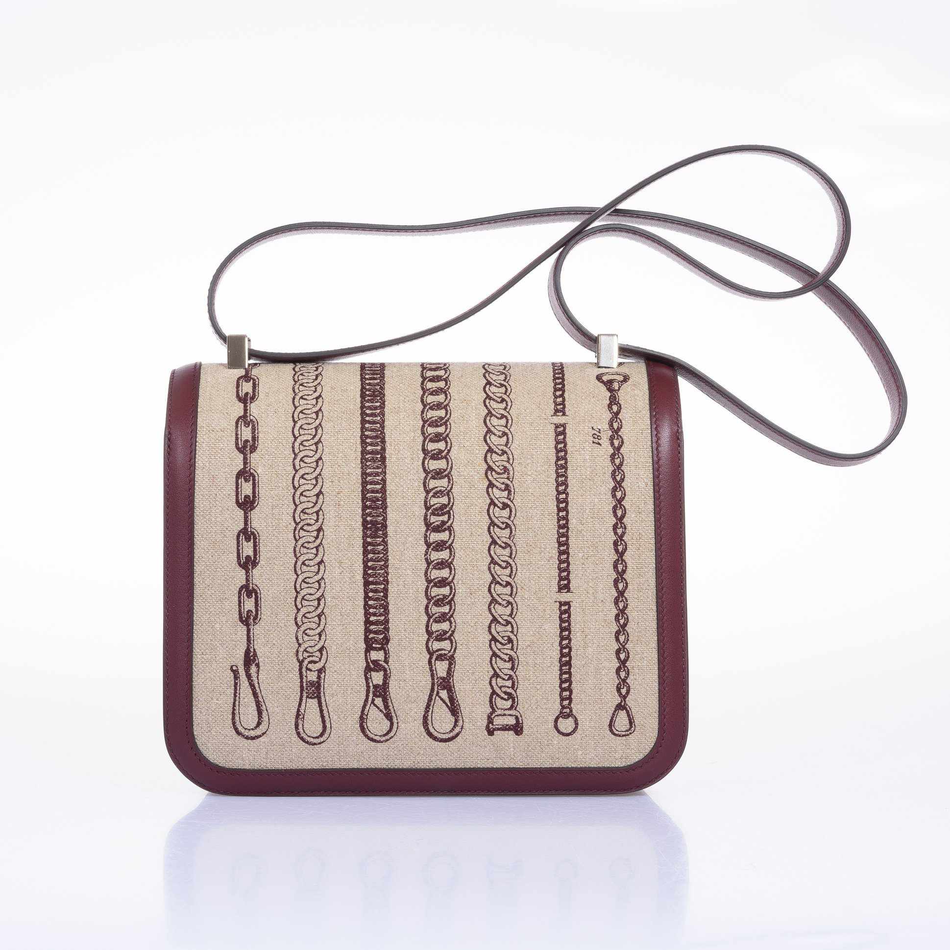 Hermès Constance 24 De Camp Déchaînée Toile Ficelle/Bordeaux Palladium Hardware