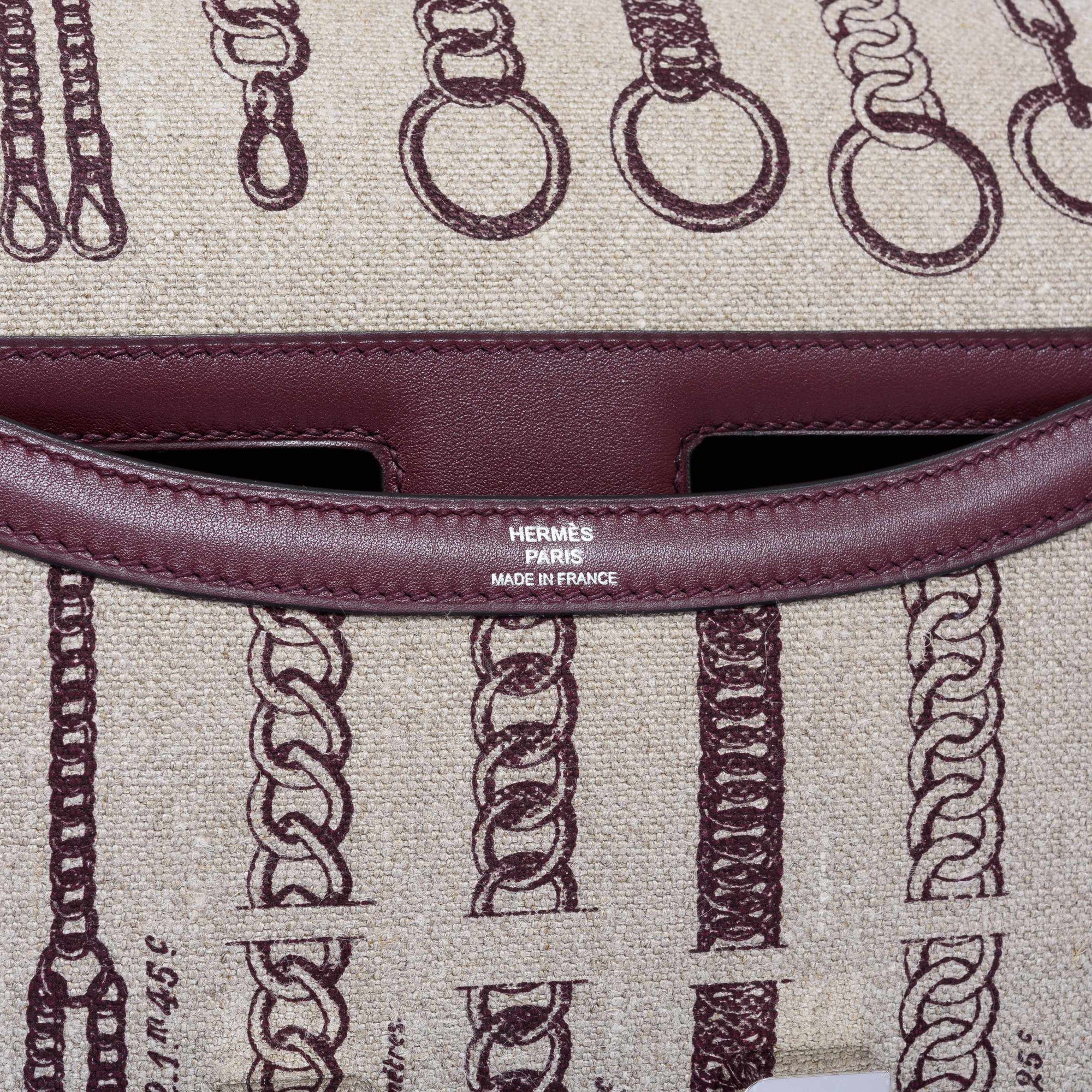 Hermès Constance 24 De Camp Déchaînée Toile Ficelle/Bordeaux Palladium Hardware