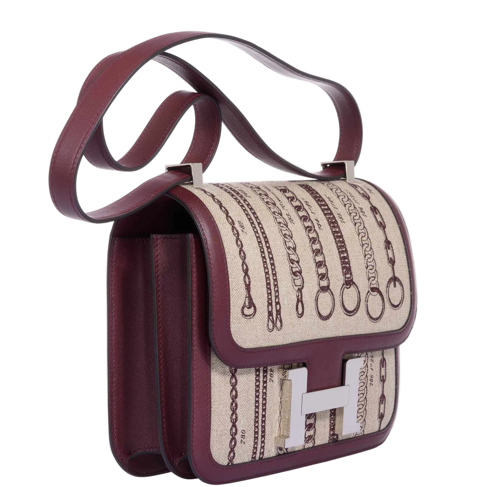 Hermès Constance 24 De Camp Déchaînée Toile Ficelle/Bordeaux Palladium Hardware