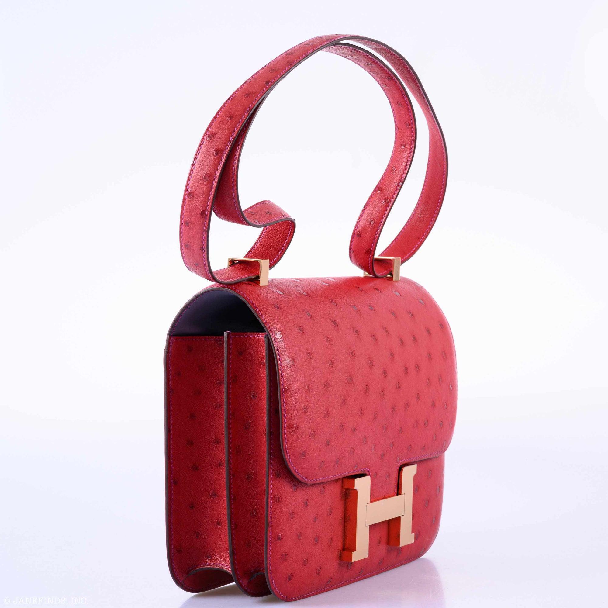 Hermès Constance 24 HSS Rouge Vif Ostrich & Gris Agate Rose Gold Hardware