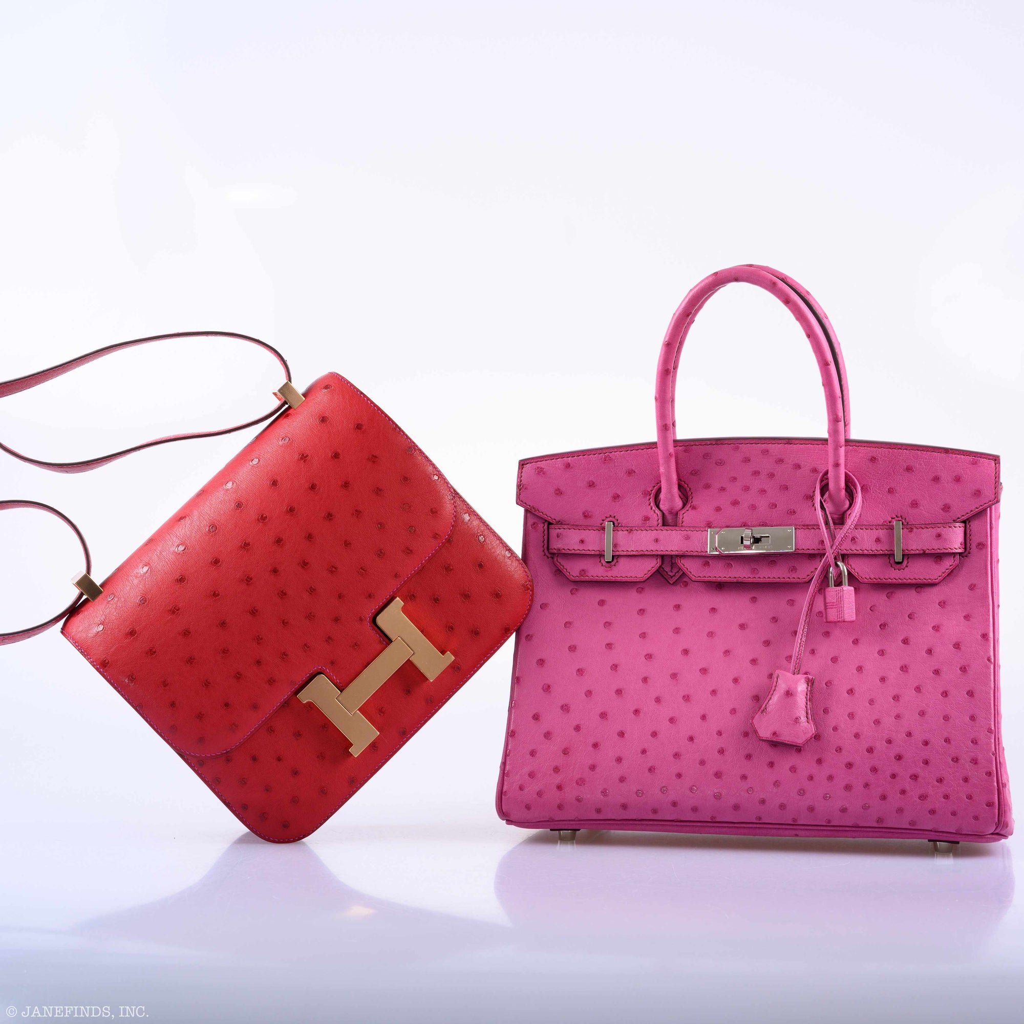 Hermès Constance 24 HSS Rouge Vif Ostrich & Gris Agate Rose Gold Hardware