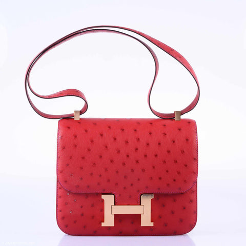 Hermès Constance 24 HSS Rouge Vif Ostrich & Gris Agate Rose Gold Hardware - 2019, D