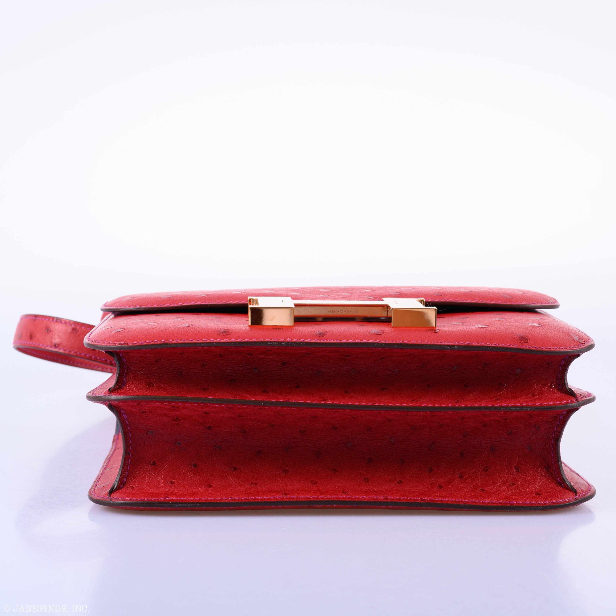 Hermès Constance 24 HSS Rouge Vif Ostrich & Gris Agate Rose Gold Hardware