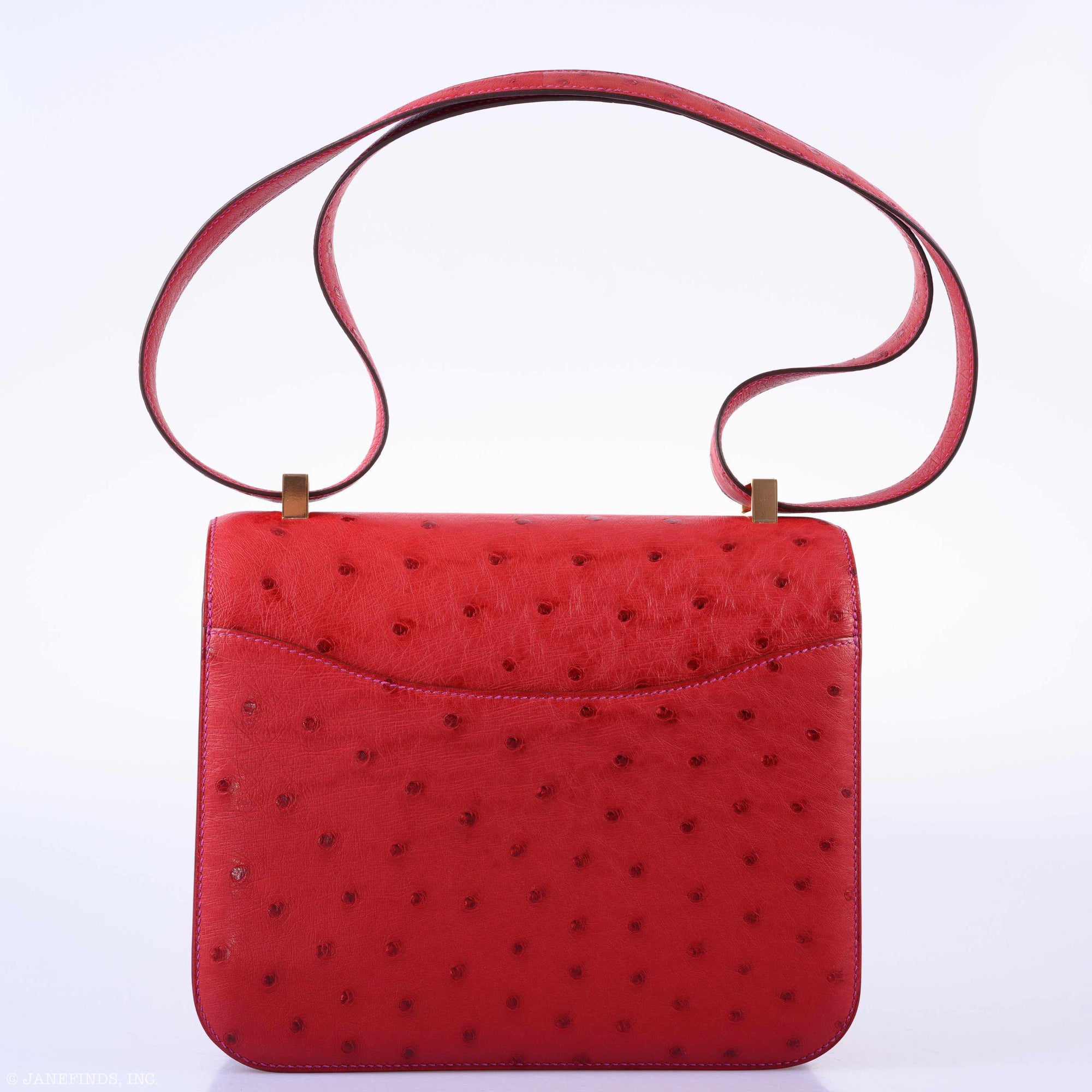 Hermès Constance 24 HSS Rouge Vif Ostrich & Gris Agate Rose Gold Hardware
