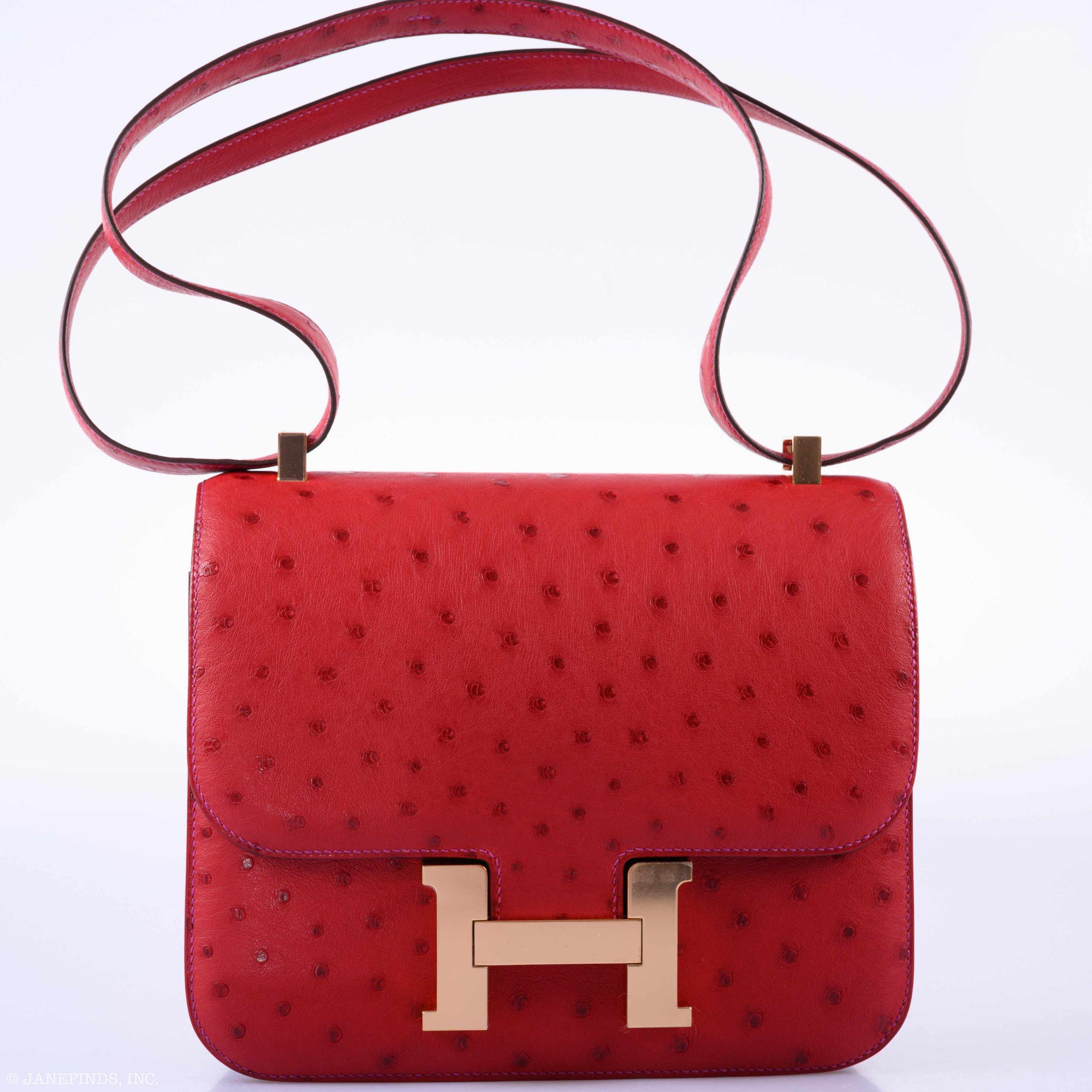 Hermès Constance 24 HSS Rouge Vif Ostrich & Gris Agate Rose Gold Hardware