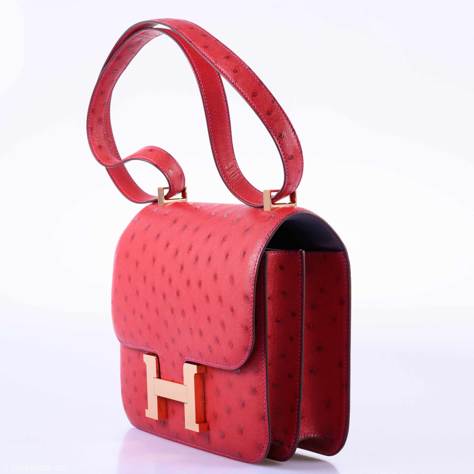 Hermès Constance 24 HSS Rouge Vif Ostrich & Gris Agate Rose Gold Hardware