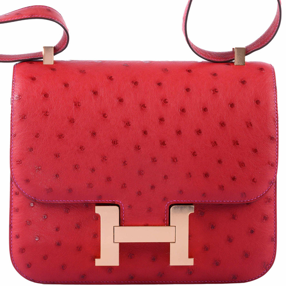 Hermès Constance 24 HSS Rouge Vif Ostrich & Gris Agate Rose Gold Hardware