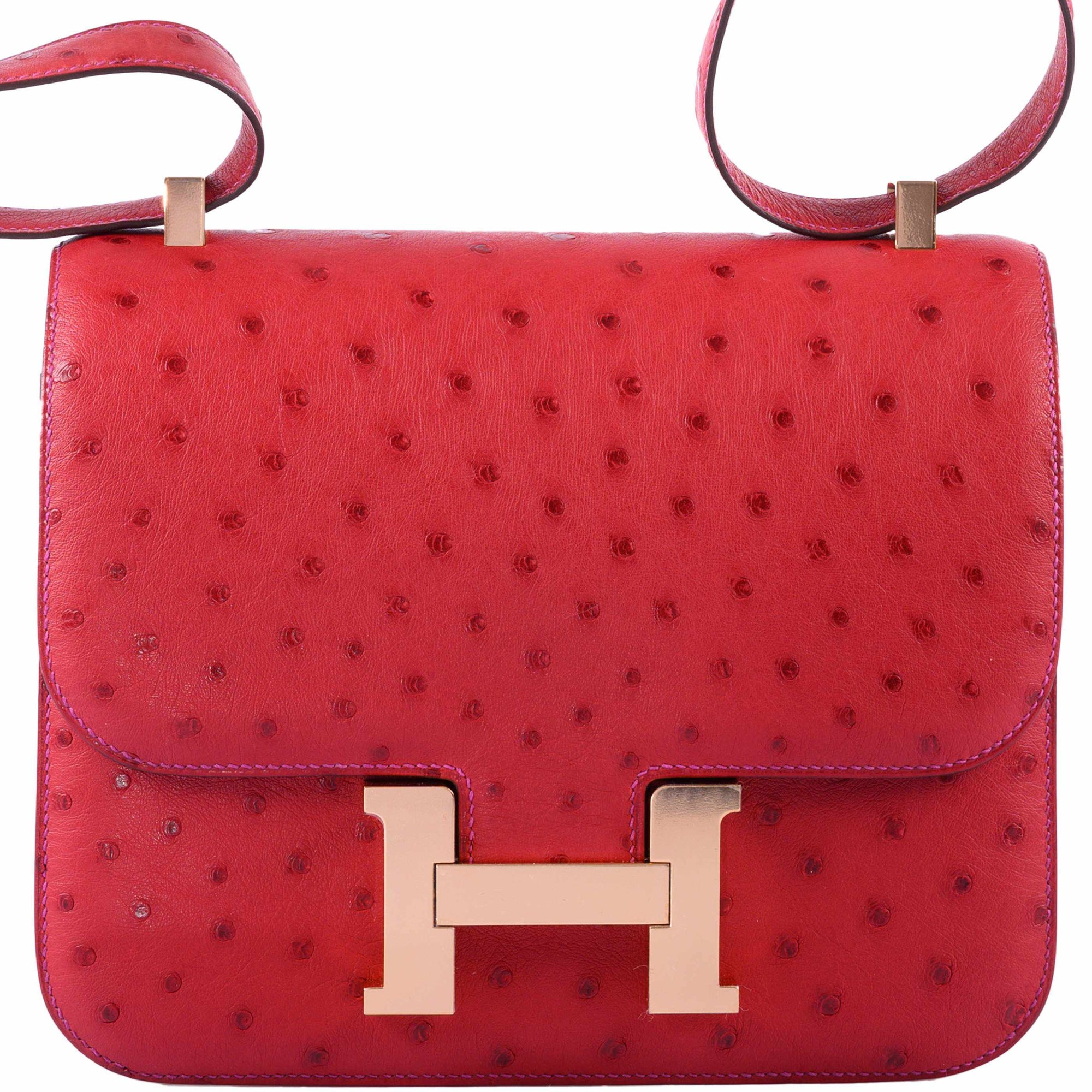 Hermès Constance 24 HSS Rouge Vif Ostrich & Gris Agate Rose Gold Hardware