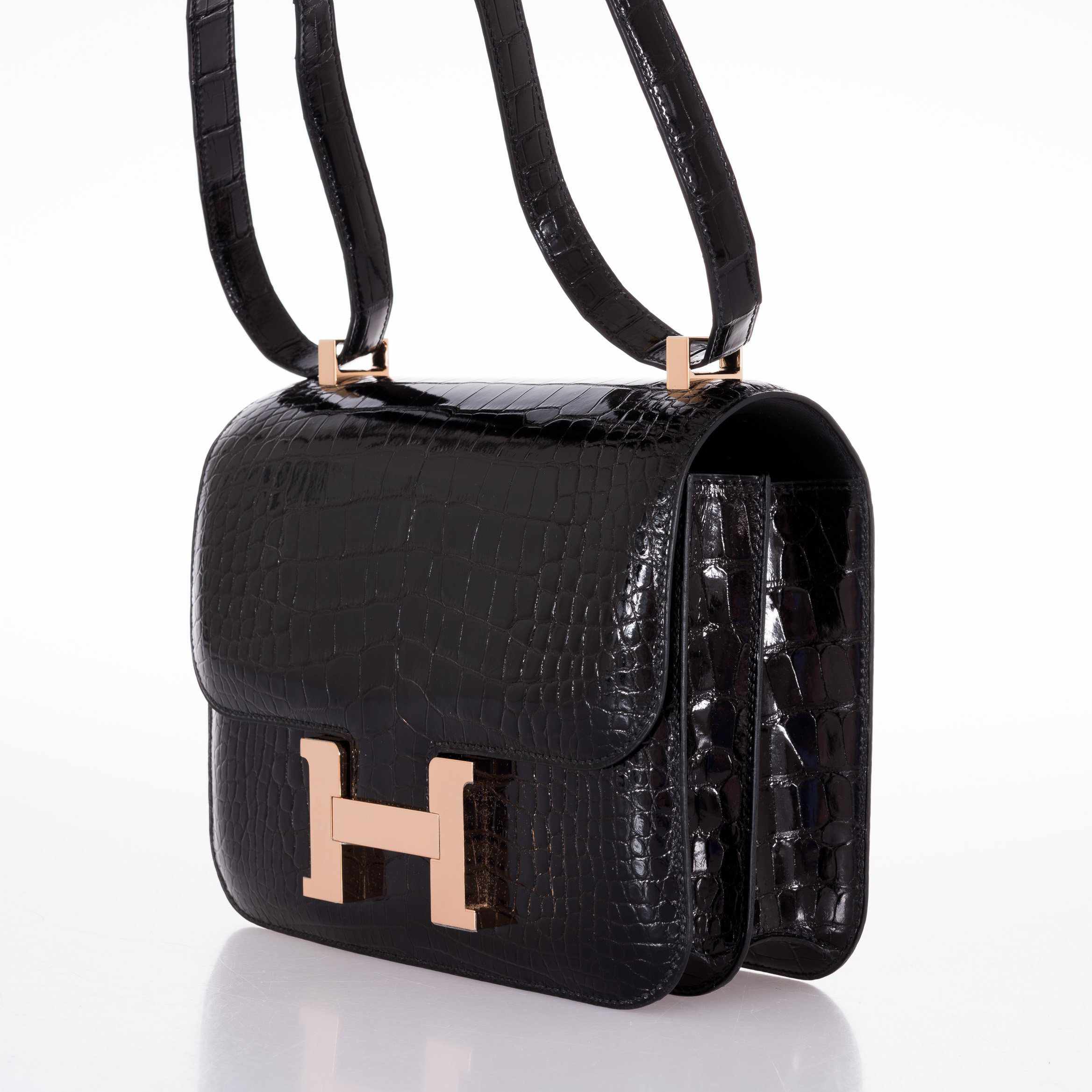 Hermès Constance 24 MM Black Rose Alligator Gold Hardware