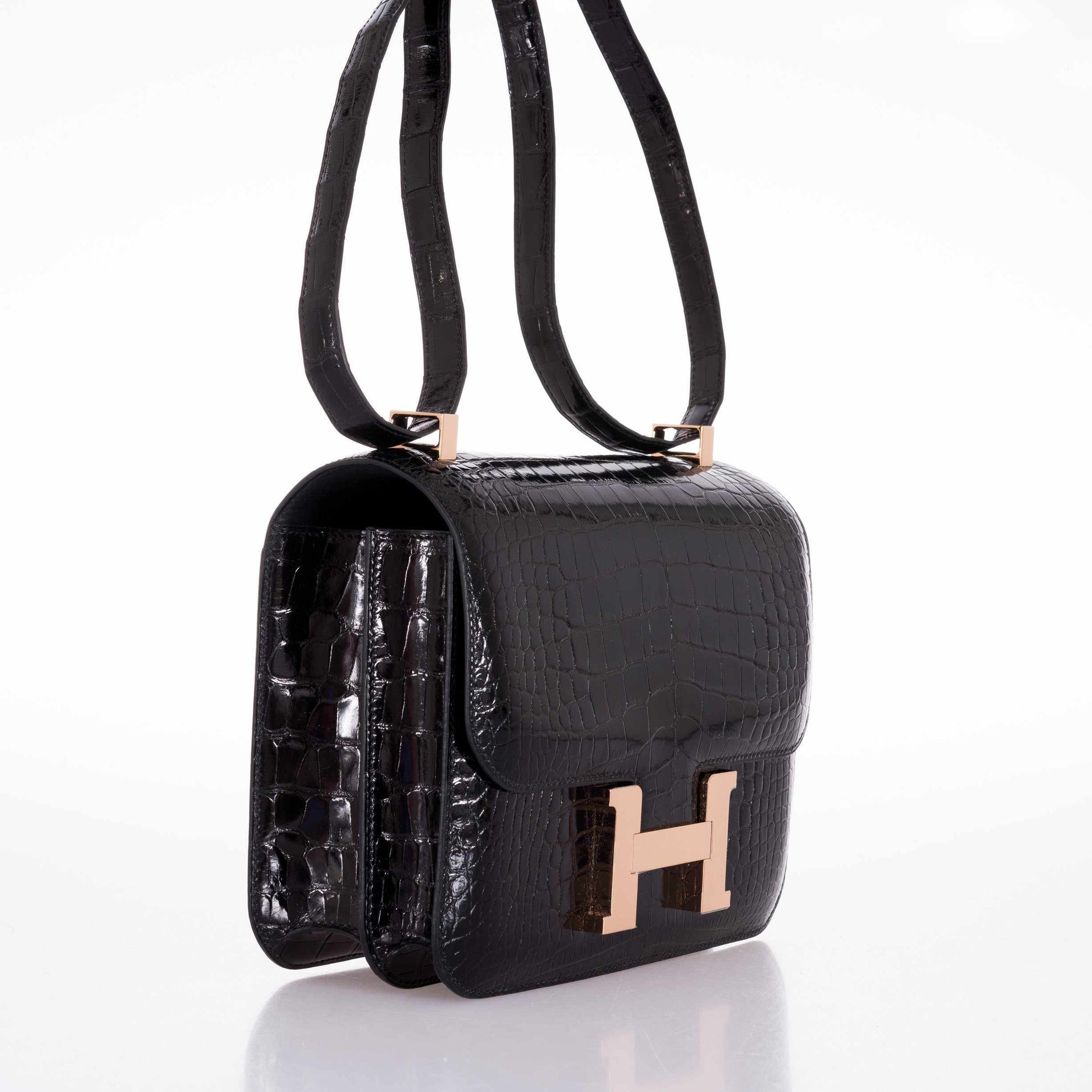 Hermès Constance 24 MM Black Rose Alligator Gold Hardware