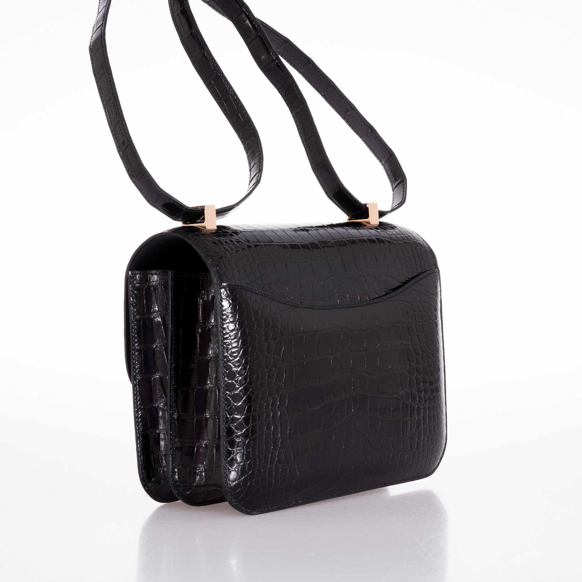 Hermès Constance 24 MM Black Rose Alligator Gold Hardware