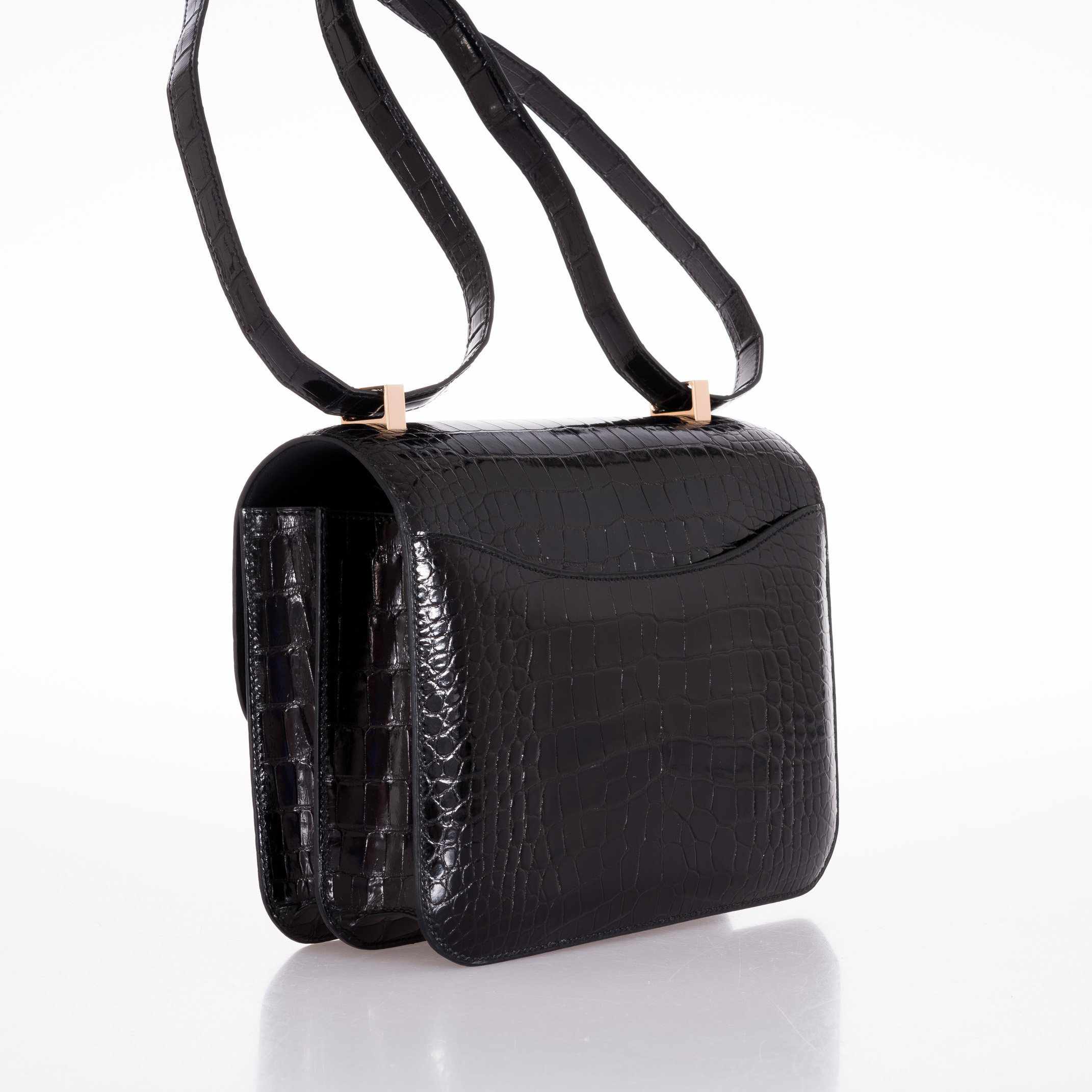 Hermès Constance 24 MM Black Rose Alligator Gold Hardware