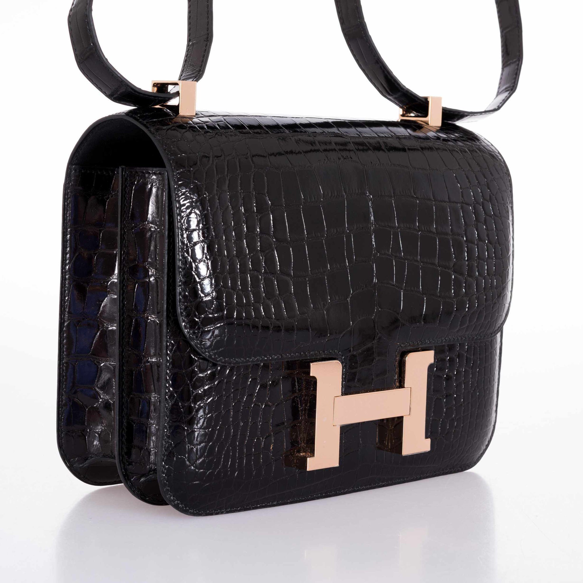 Hermès Constance 24 MM Black Rose Alligator Gold Hardware