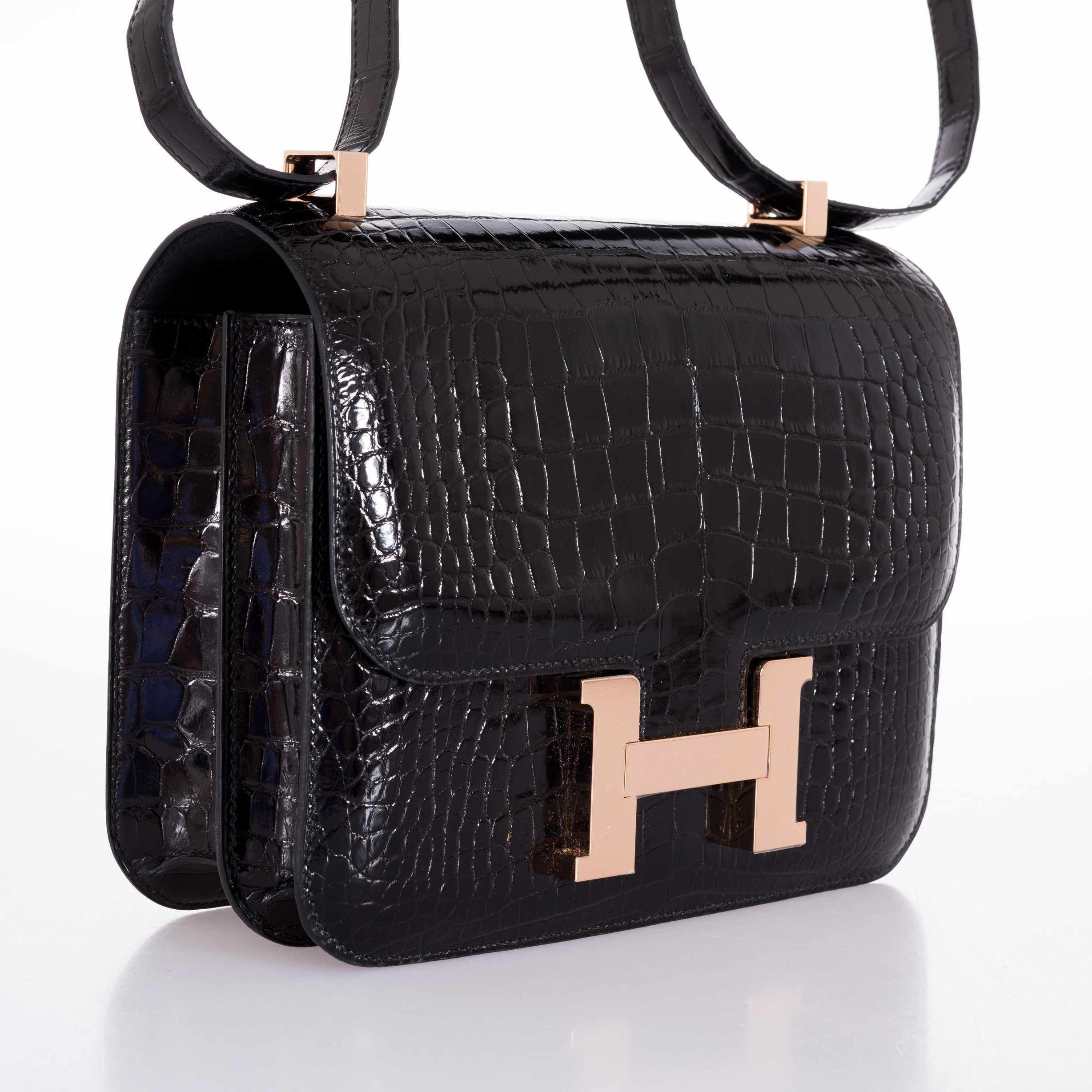 Hermès Constance 24 MM Black Rose Alligator Gold Hardware